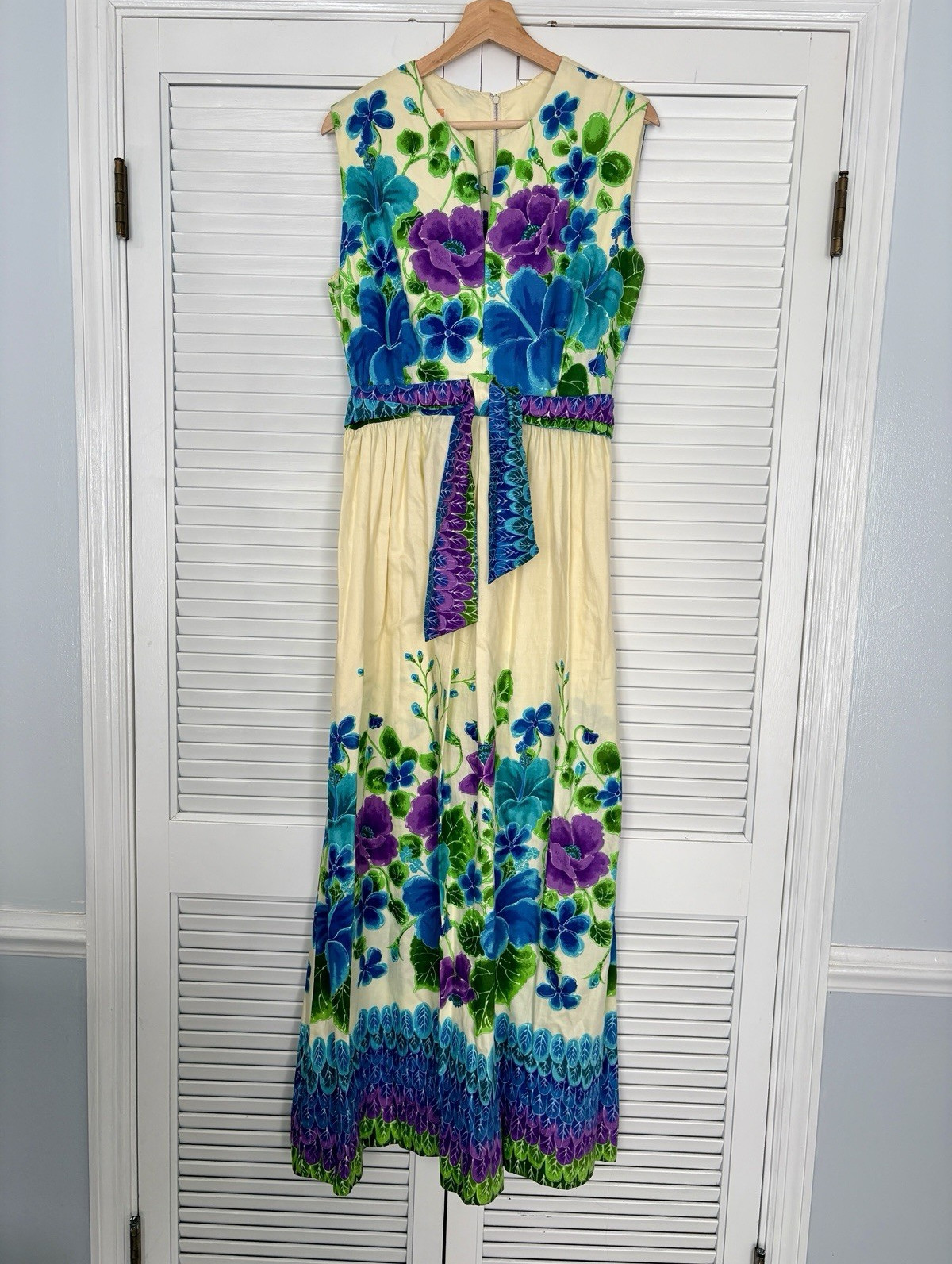 Waltah Clarke’s Vintage 1960s Sleeveless Hawaiian Floral Cotton Maxi Dress 16