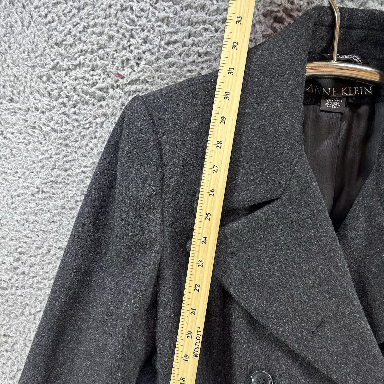 Vtg Anne Klein Sz 6 Double Breasted 100% Wool Charcoal Gray Winter Luxury Classy
