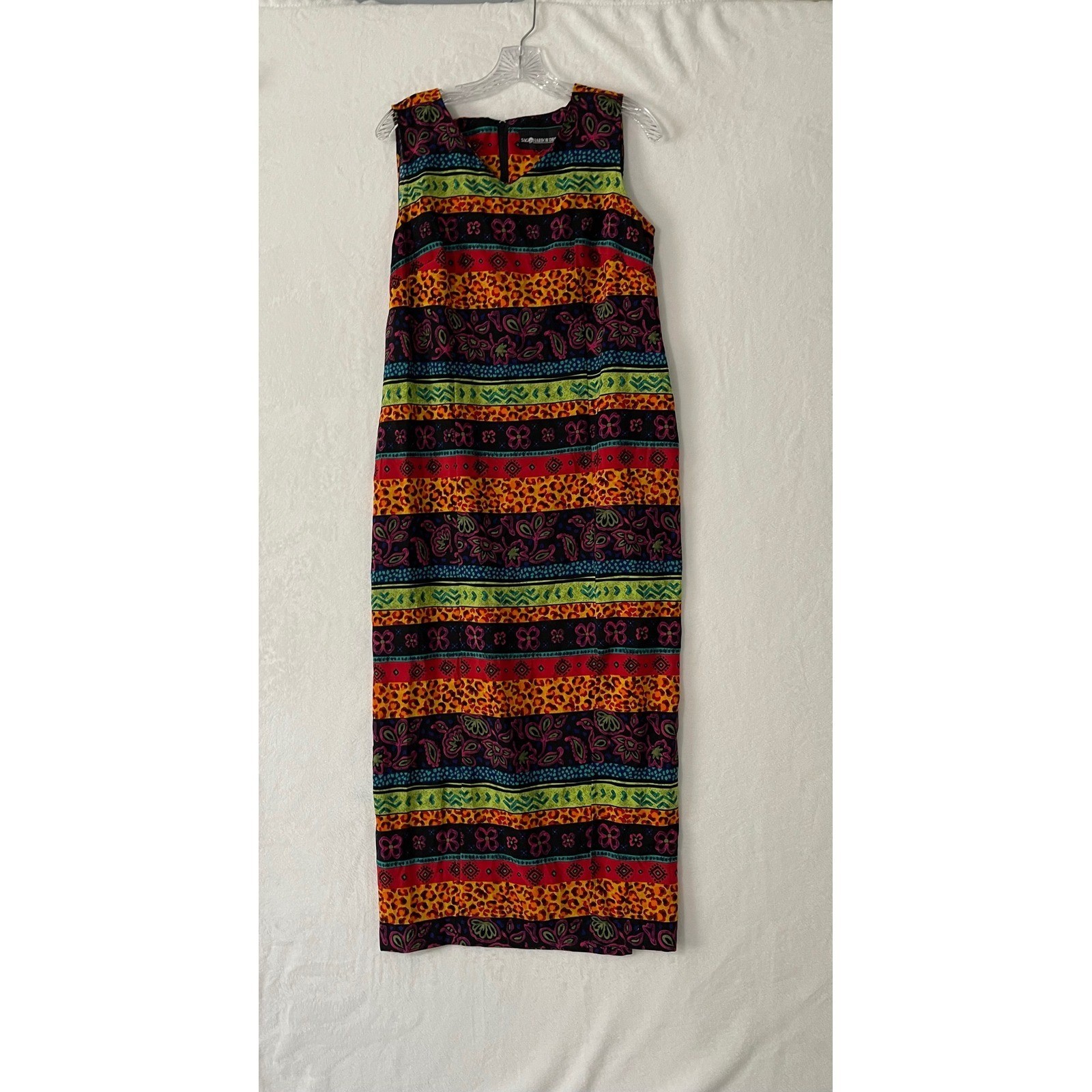 Sag Harbor Dress Womens 12 Vintage 90s Maxi Leopard Floral Mixed Media
