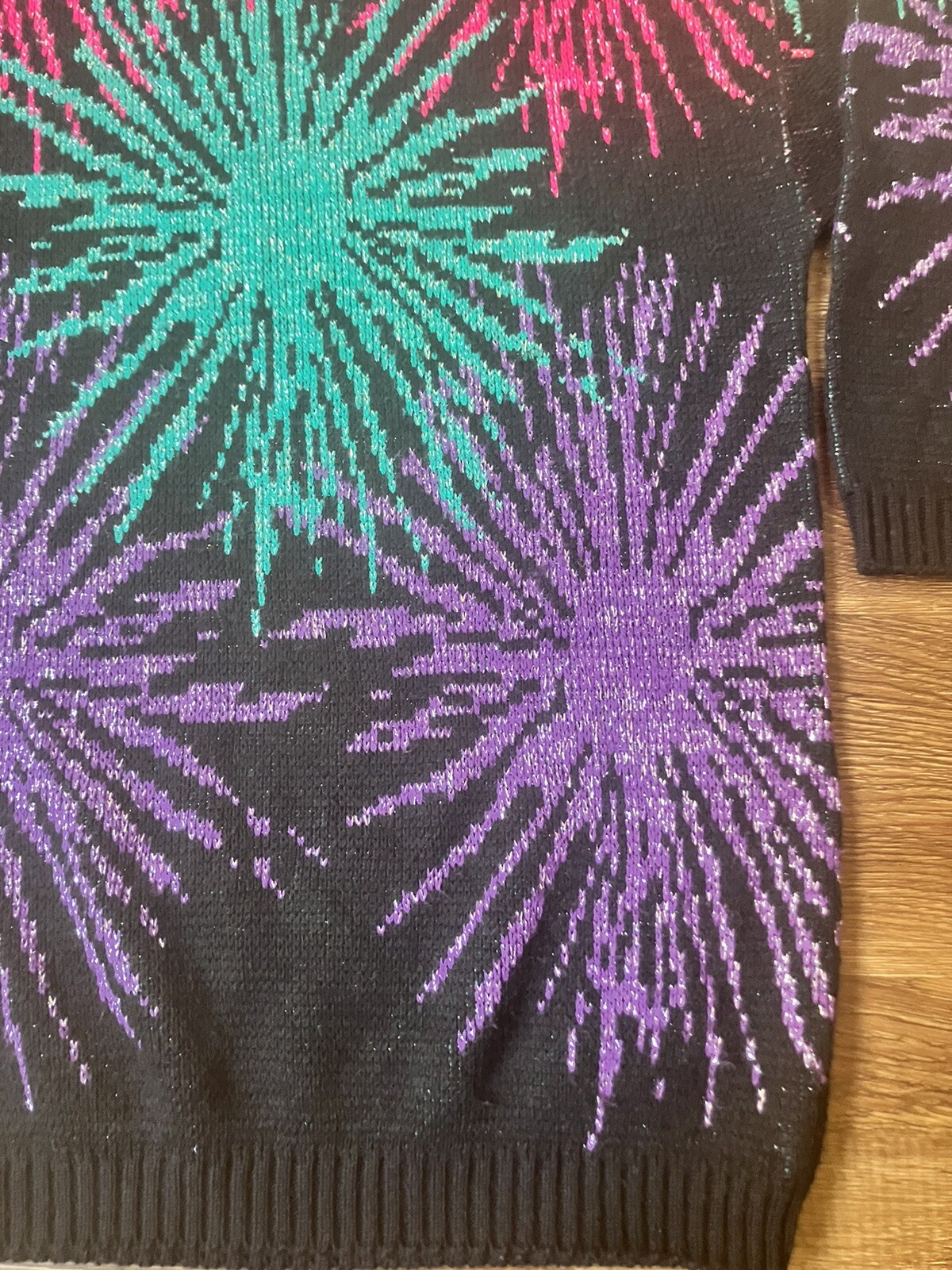 Vintage ’80s Nan Dorsey Oversized Fireworks Sweater Black Purple Silver M/L