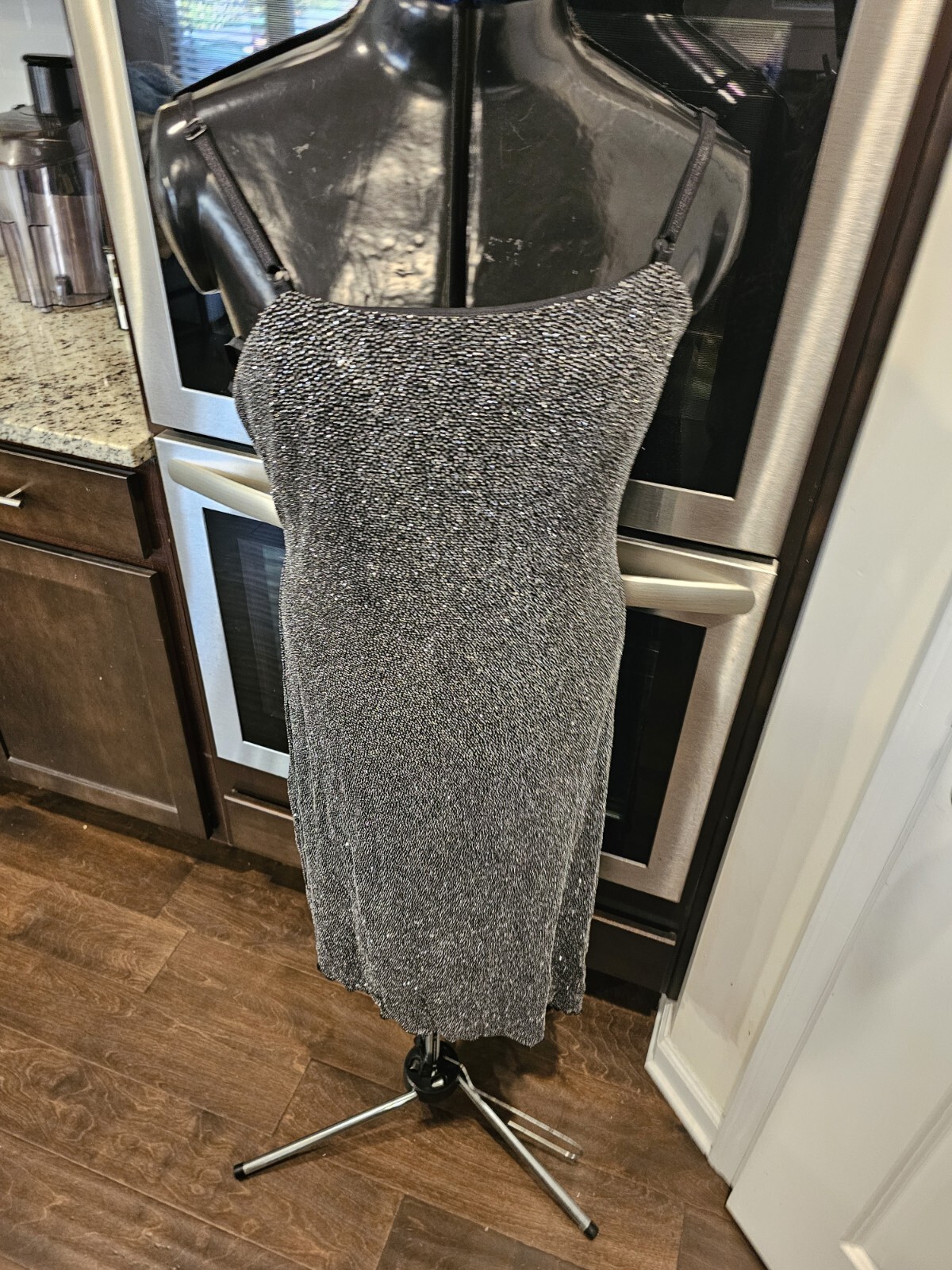 Vintage Jodi Kristopher Black And Silver Stretchy 80’s Sleeveless Dress Medium
