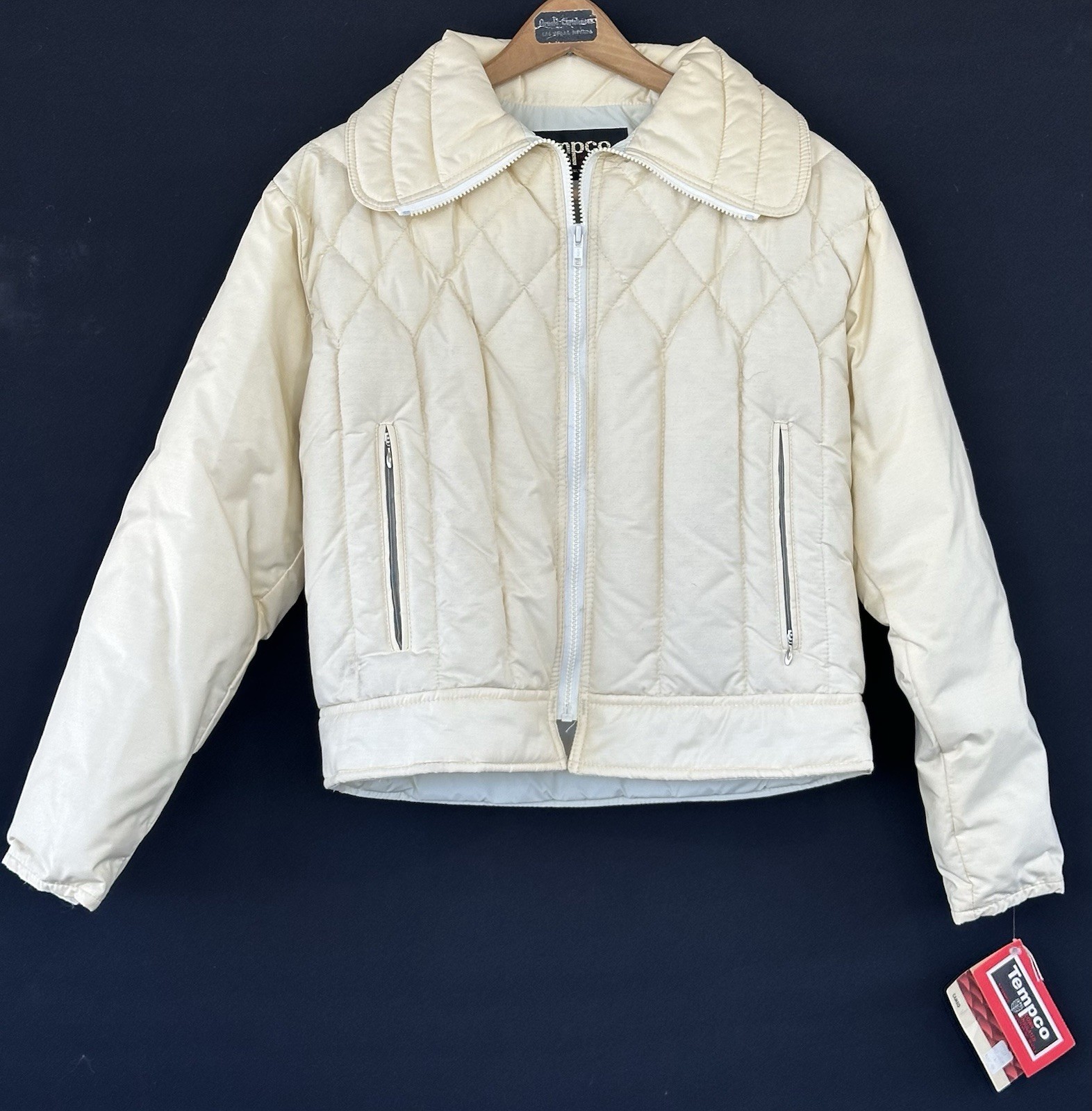 VTG TEMPCO Puffer Jacket Down Insulated Quilted 70s Cream Women’s Size 14
