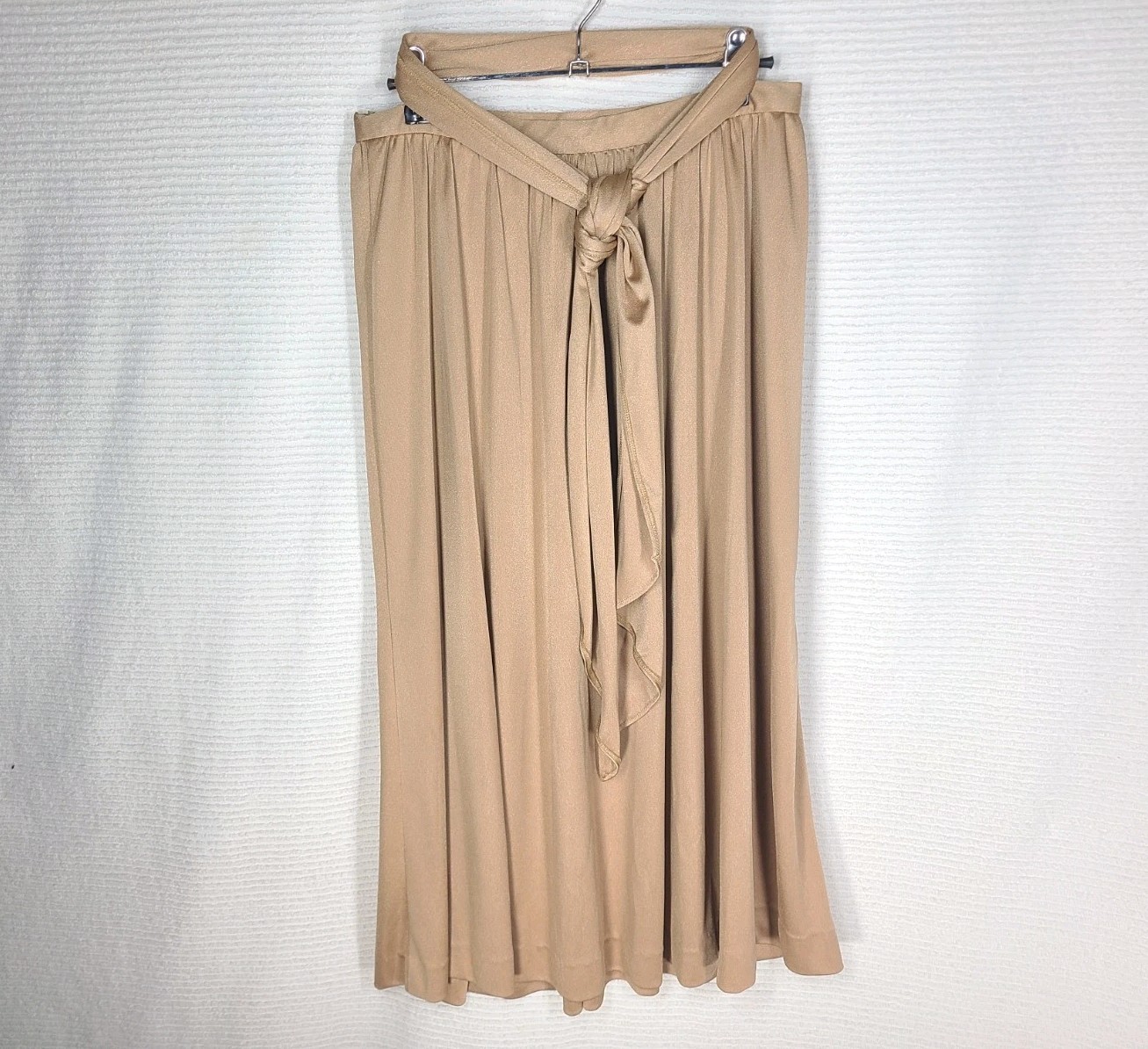 Vintage 1970s Halston Liquid Knit Skirt wSash 28w Disco Twirl Tan Taupe
