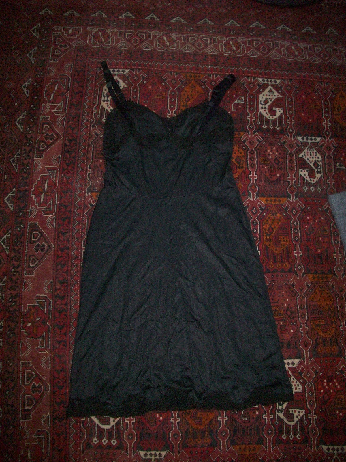Vintage Black Lace Full Slip Dress Size 34 Nylon Embroidered Nightgown, No Tags