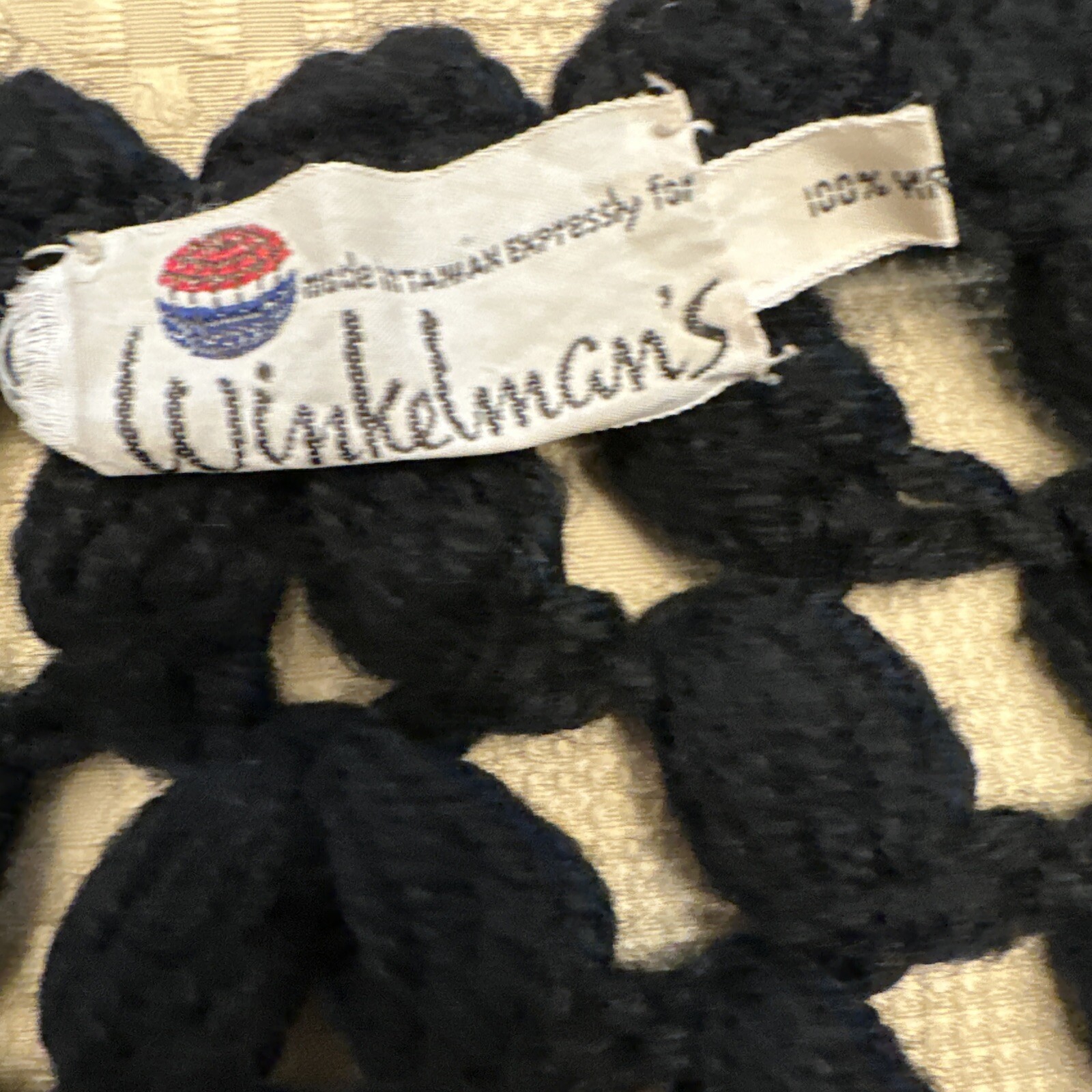 Vtg 60s Winkelman’s 100% Wool Thick Crochet Shawl Poncho Fringe Afghan Black