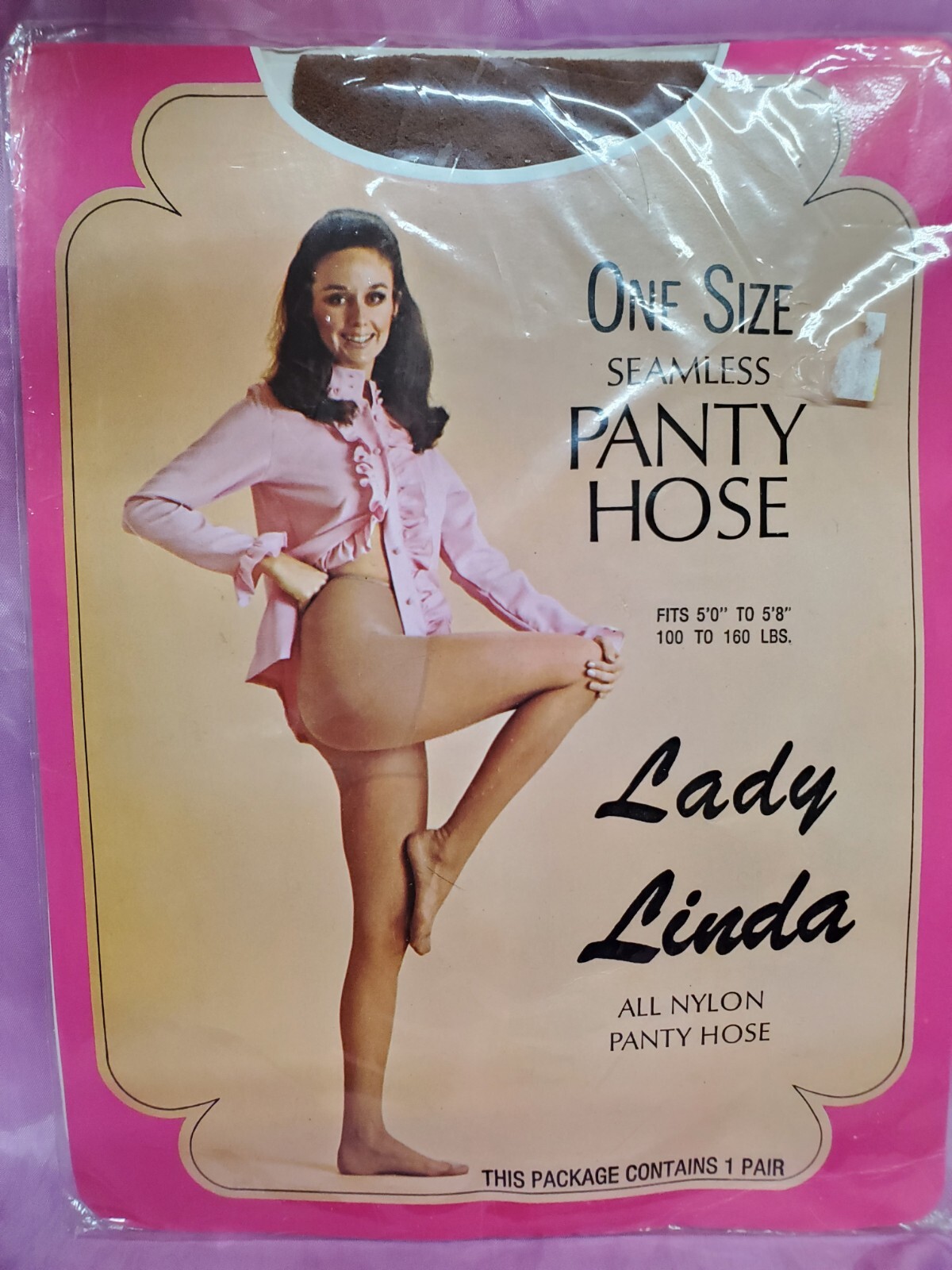 Vintage Lady Linda Nylon Seamless Panty Hose One Size 100-160 Lbs 1960s