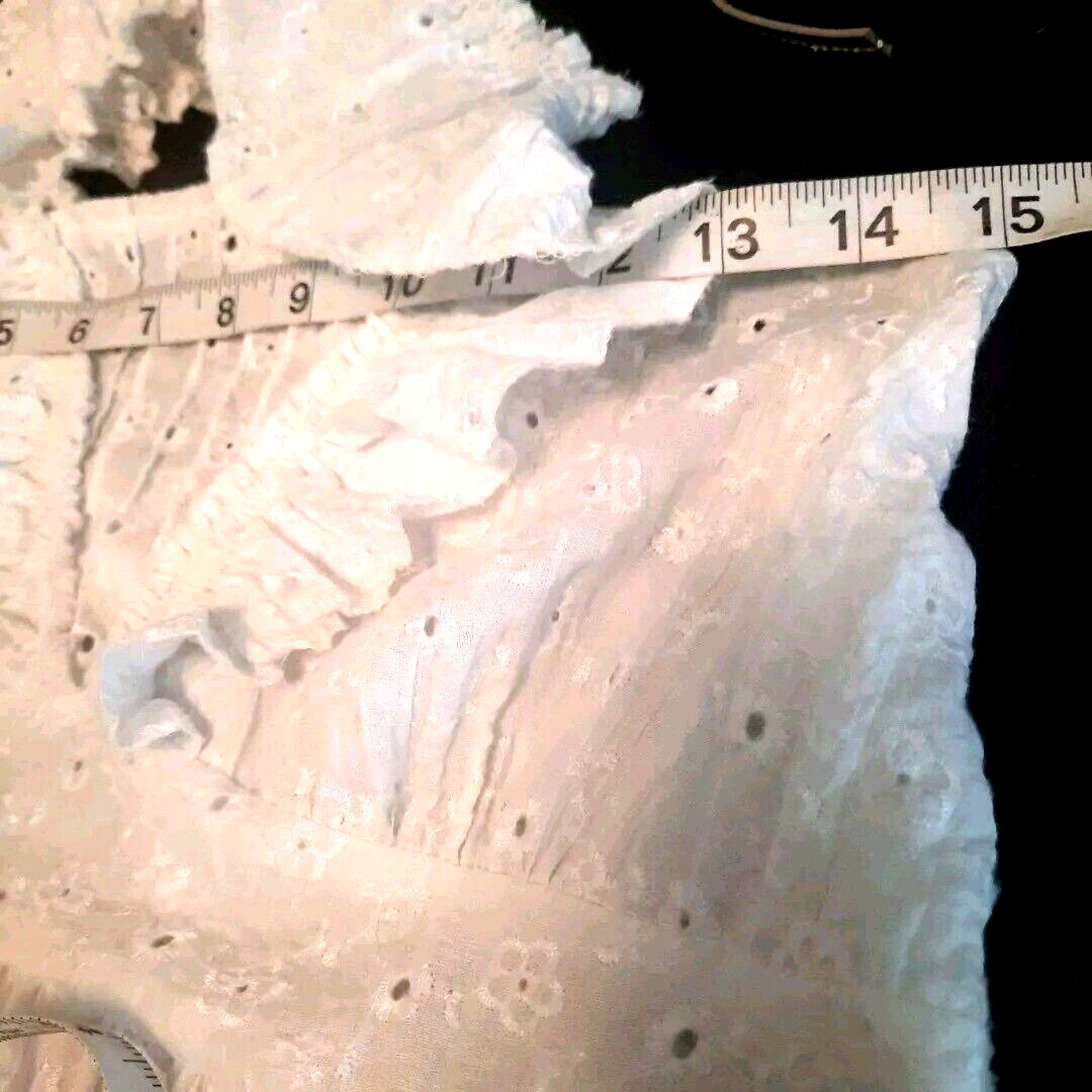 Vtg Eyelet Lace Ruffle Bow Pinafore Midi Dress Sz M White Cottagecore Coquette