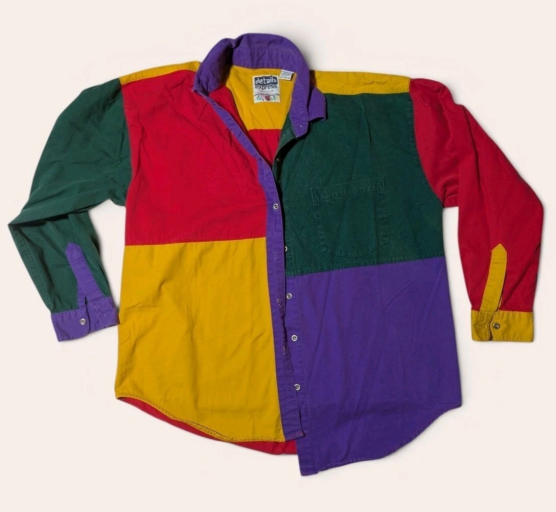 Vintage Details Express Women’s Large Retro 90s Colorblock Button-Up Shirt