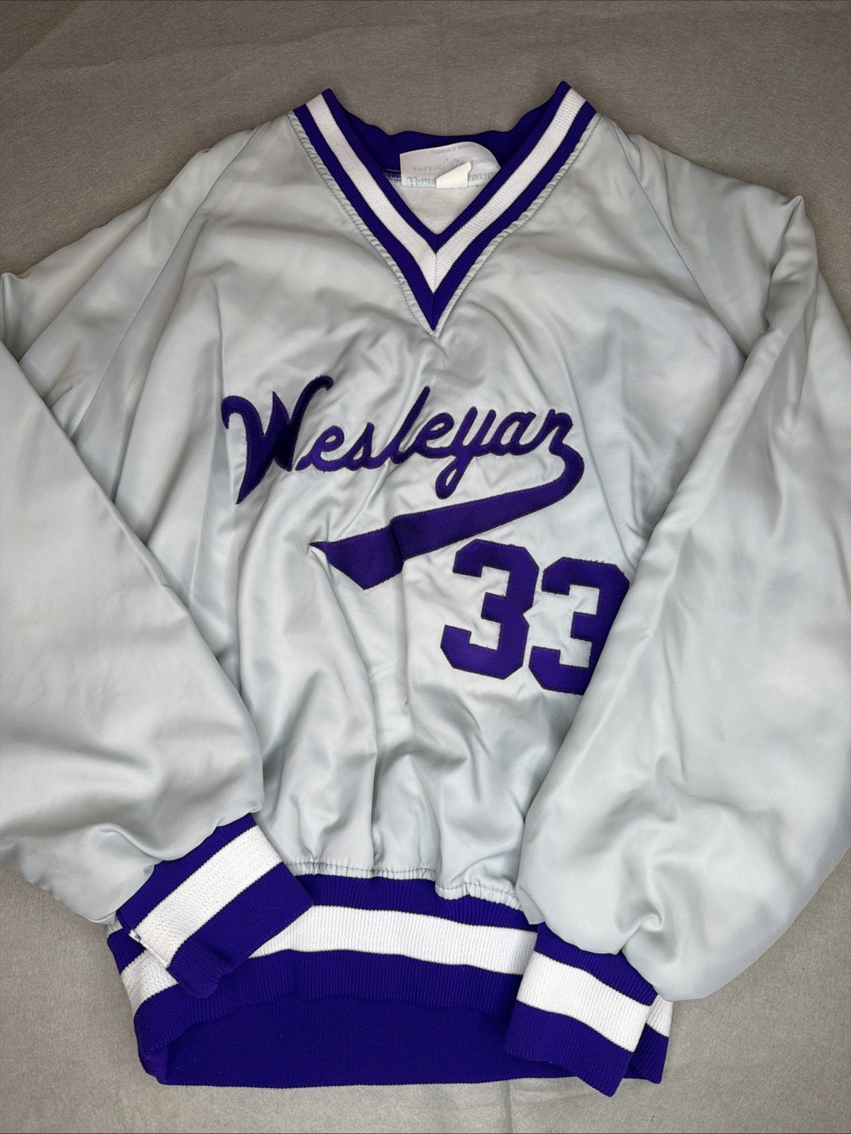Vintage Wesleyan Sport Pull Over #33 Purple And Silver Size Large