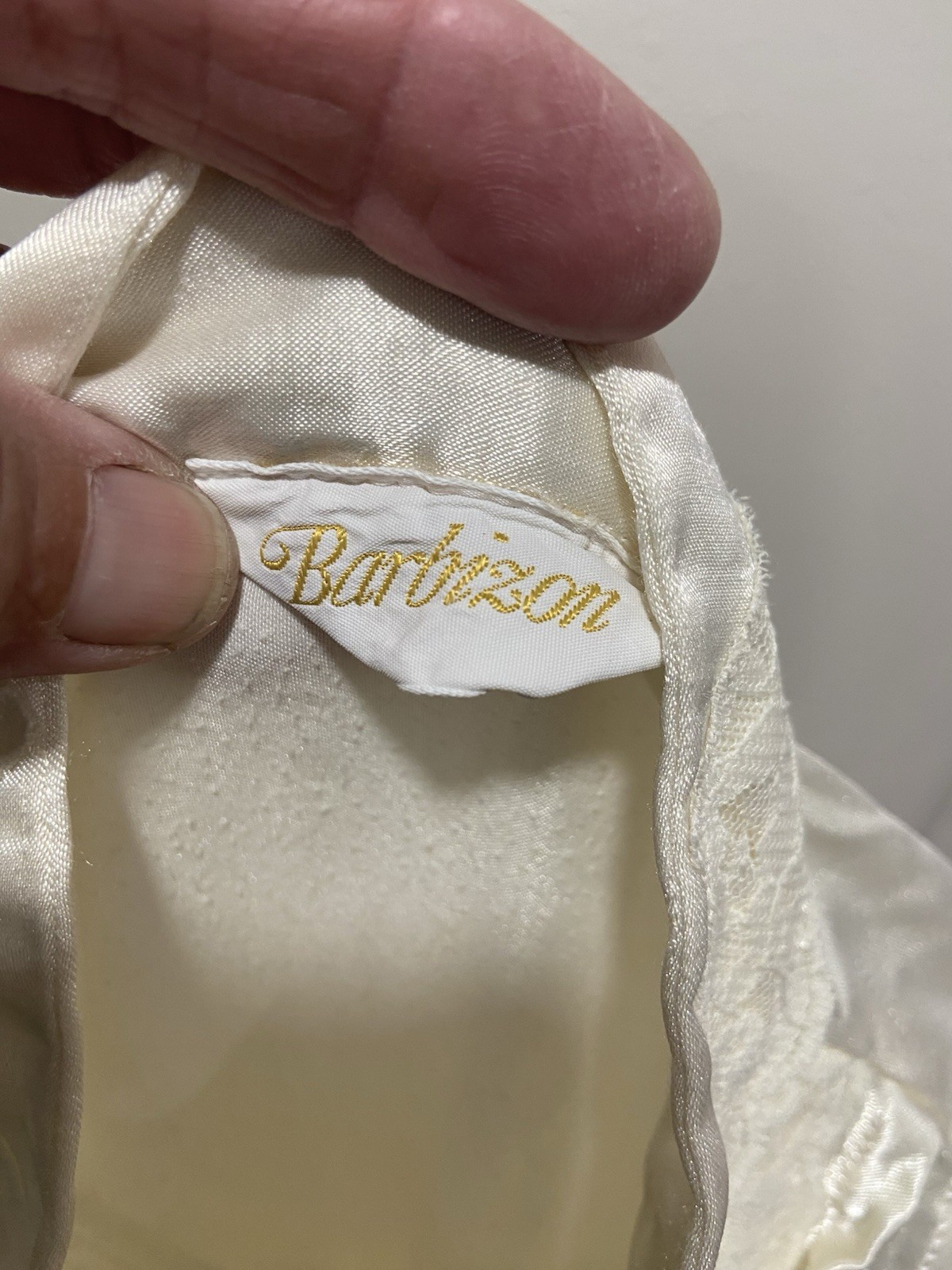 VTG Barbizon M Nightgown Ivory Long Silky Satin Lace Flannel Lined Embroidered