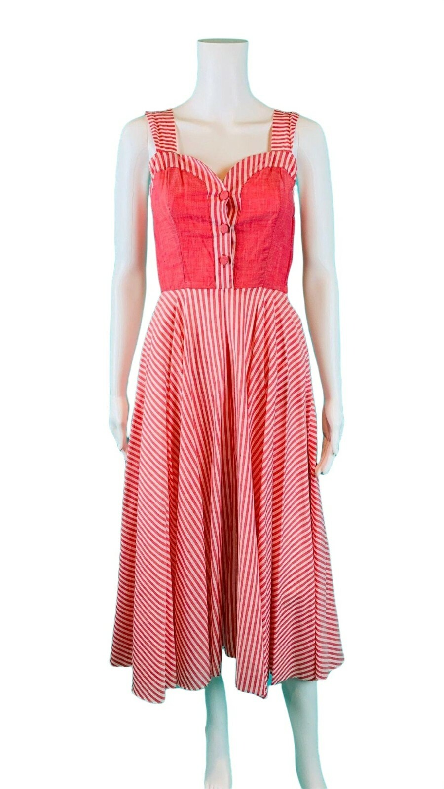 Vintage 50s Striped Dress Womens XS Coral Sweetheart Sundress Gay Gibson Juniors