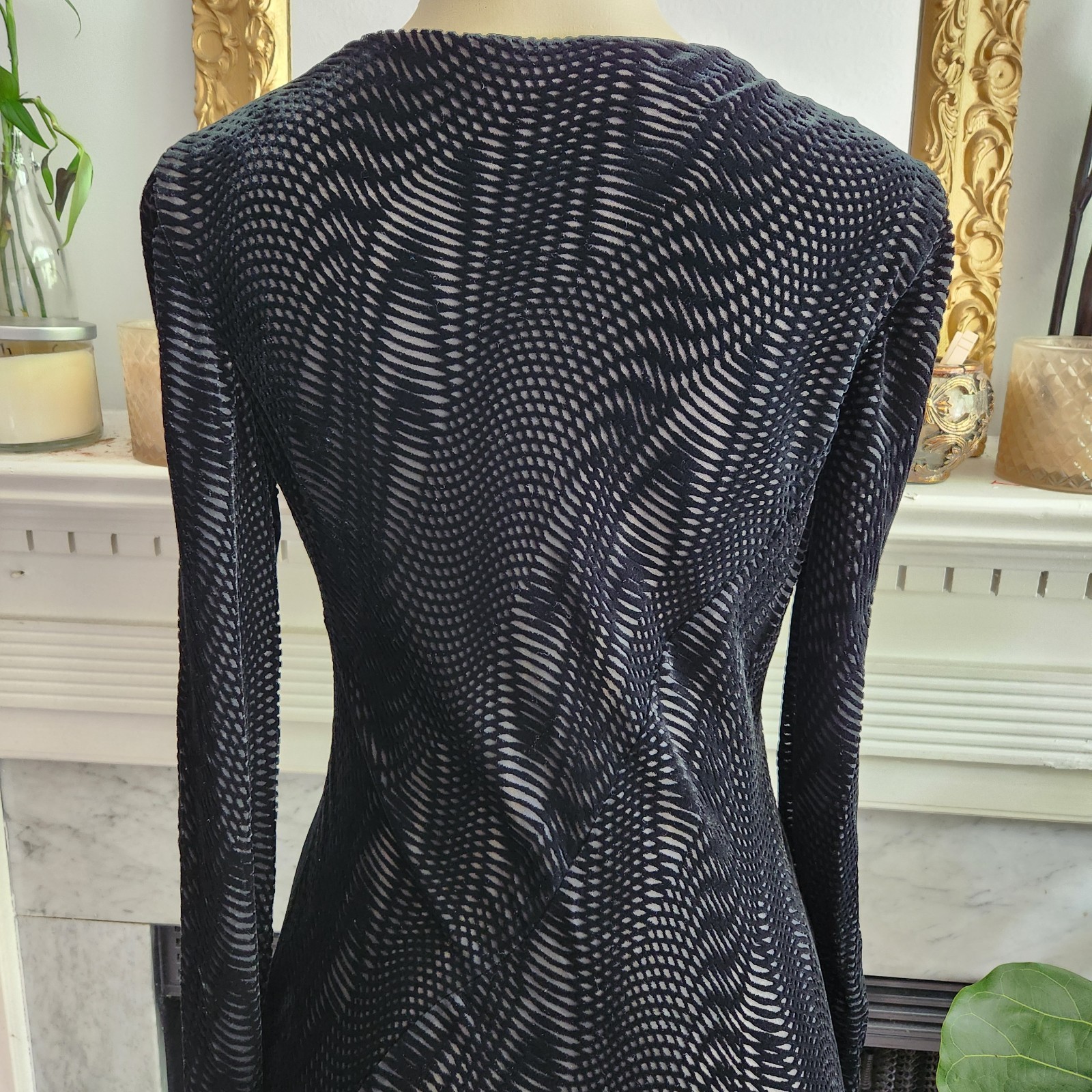 90s Helen David Devoré Velvet Burnout Black Maxi Dress Sz 8 Goth Dark Romantic
