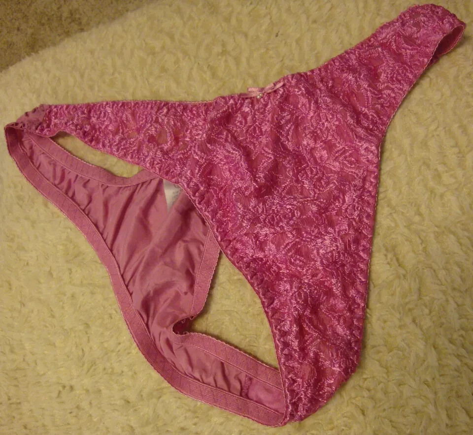 Fashion Bug Size 8 XL or 9 XXL Pink 100% Silk Thong Lace & Bow Vintage Stretchy
