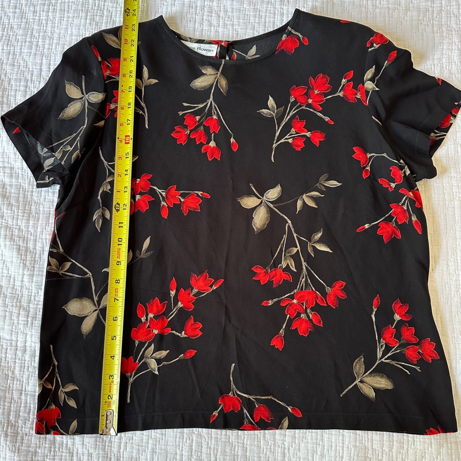 VTG 90s Rena Rowan Black Floral Rayon Blouse 14 Whimsygoth Corporate Goth Top