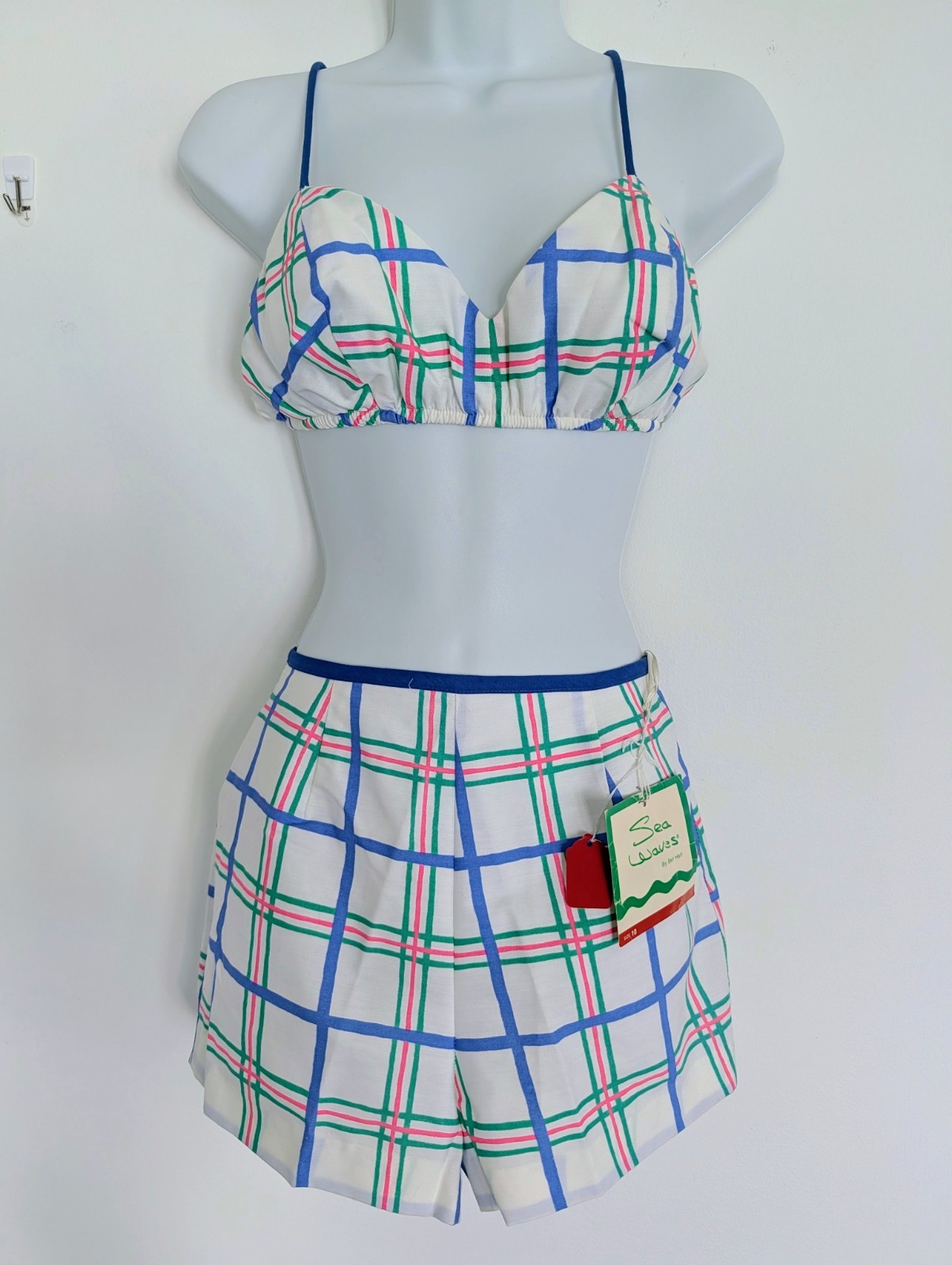 Vintage 70s 80s Sea Waves 2pc Swimsuit Playsuit Beach Retro Pin-Up NOS Resort