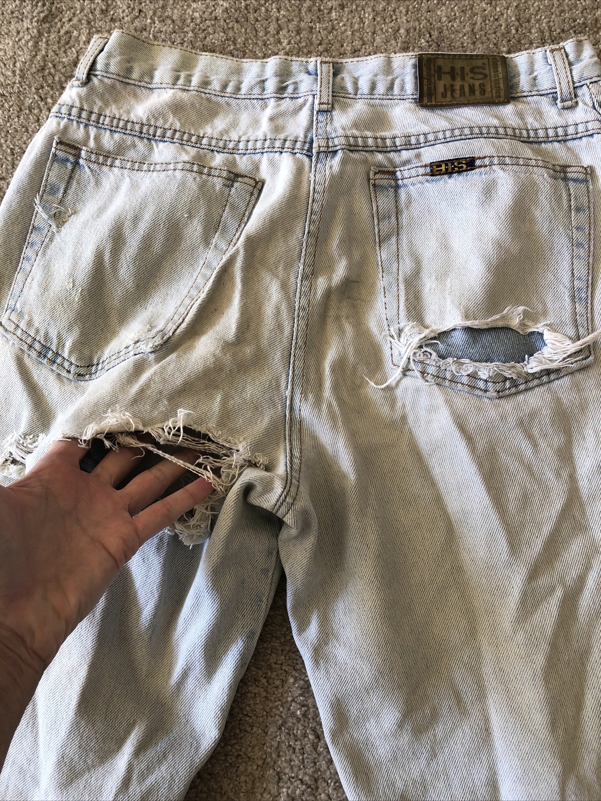 VTG Women’s H.I.S. Jeans DIY Patches Hippie BoHo Retro Destroyed 32/32 USA Made