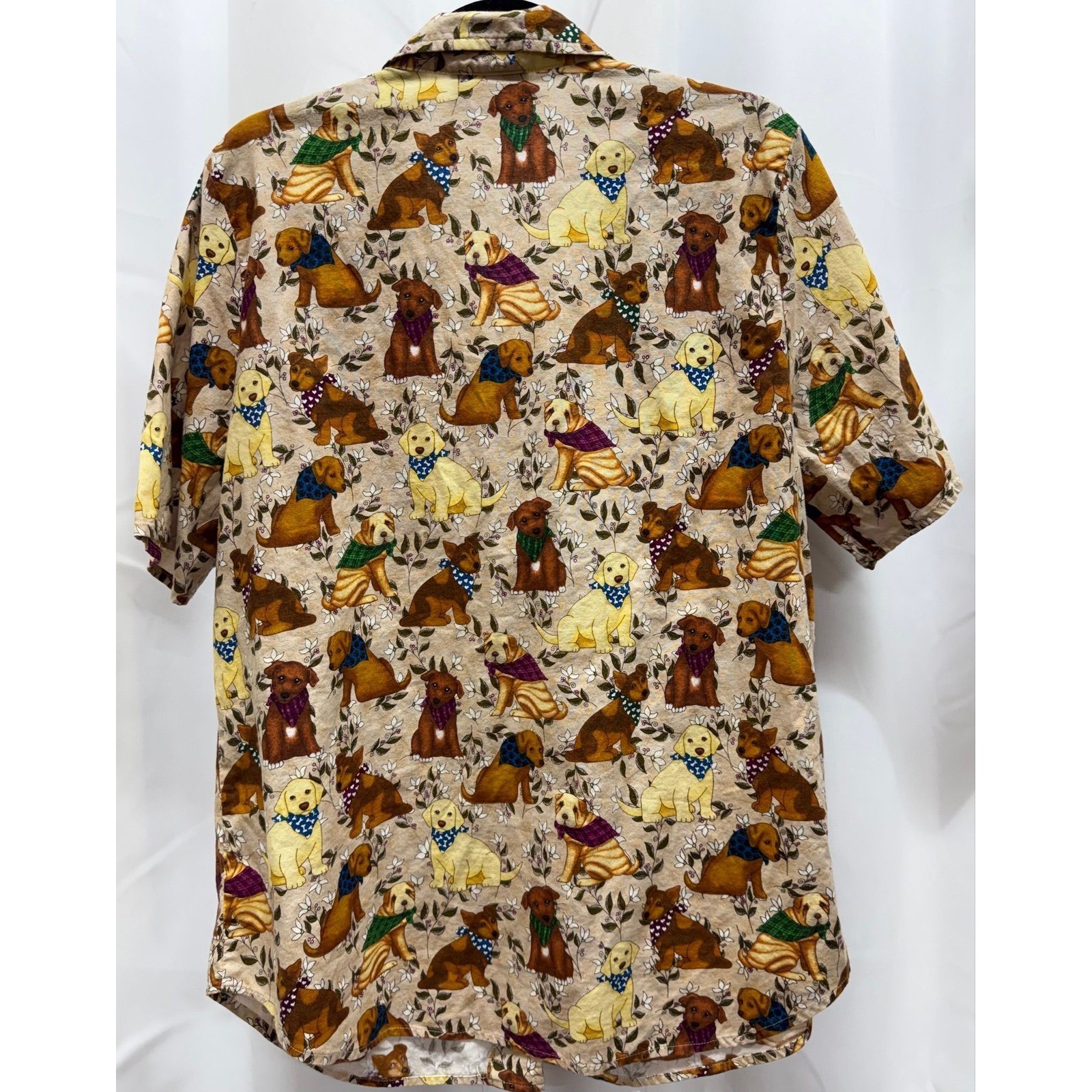 DOGS! Sz L PTP 22″ Maggie Sweet Button-Up Short Sleeve 100% Cotton Made in USA