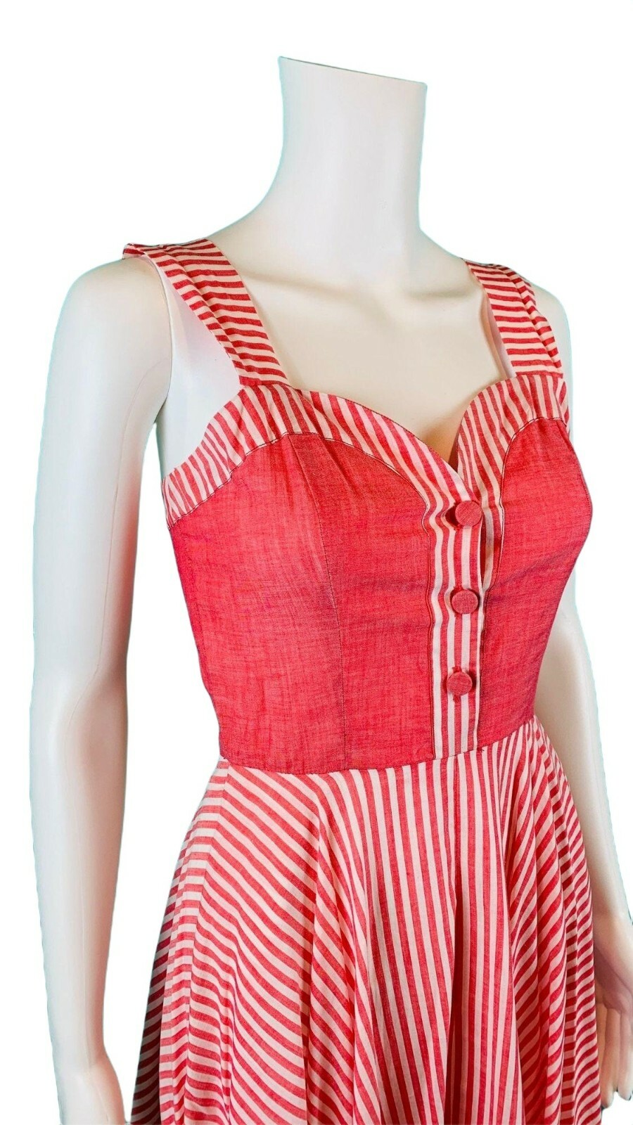 Vintage 50s Striped Dress Womens XS Coral Sweetheart Sundress Gay Gibson Juniors