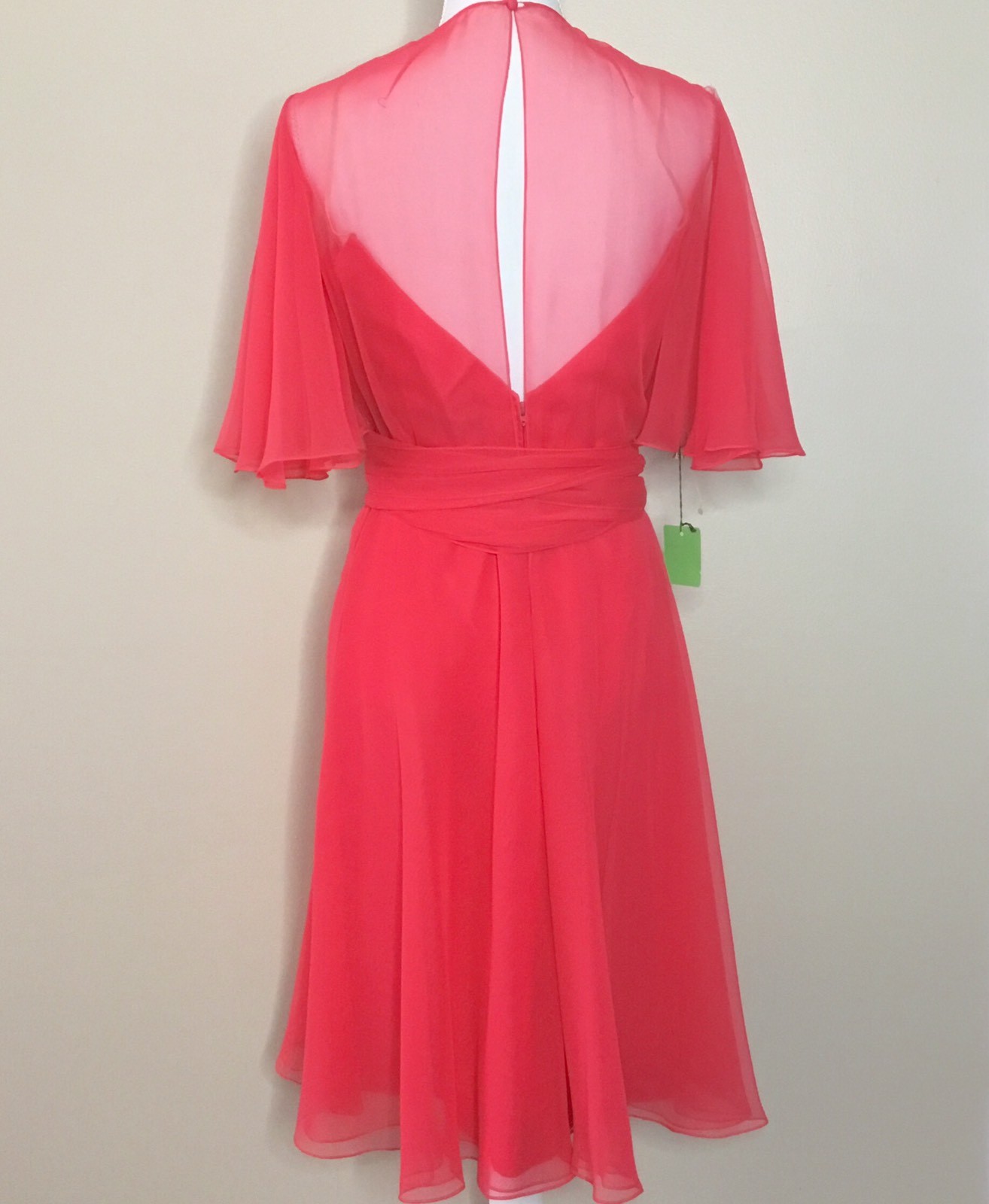 Vtg Mollie Parnis Boutique Womens Dress Sz 10 Coral Pink Chiffon Flowing Sheer