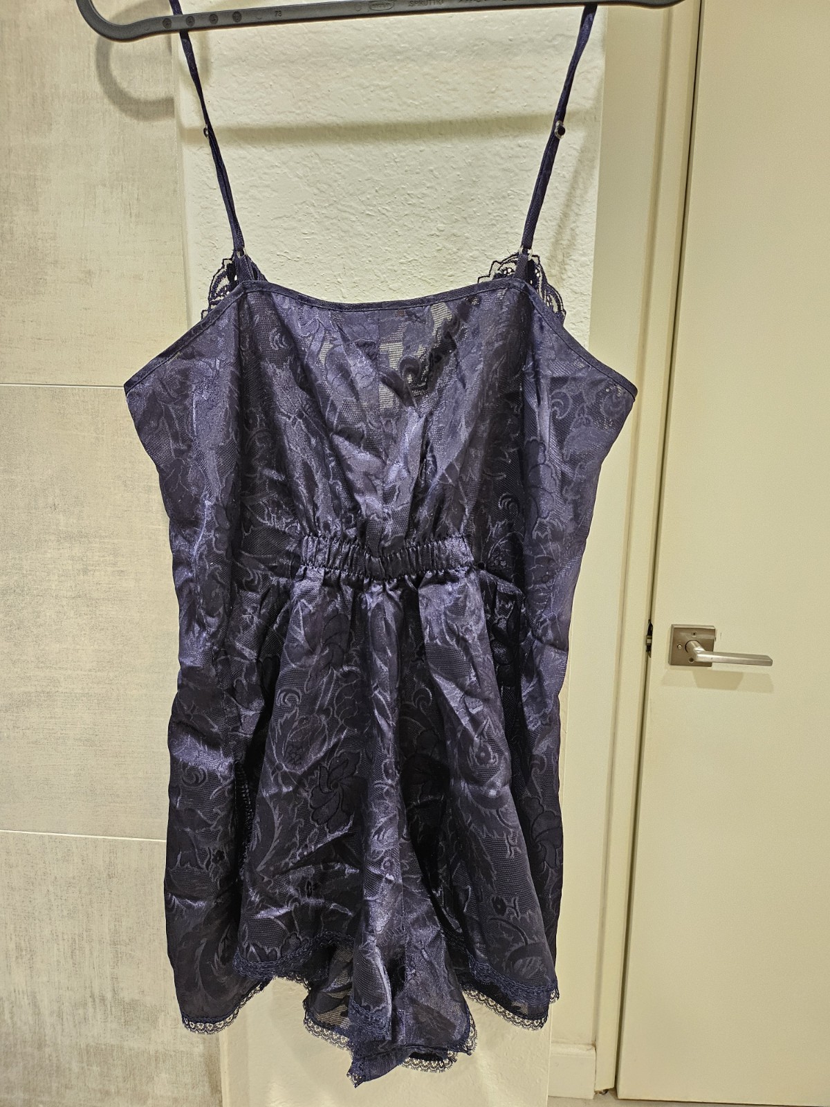 NWT M Vintage Gold Tag Victorias Secret Lace Floral Romper Lingerie Purple