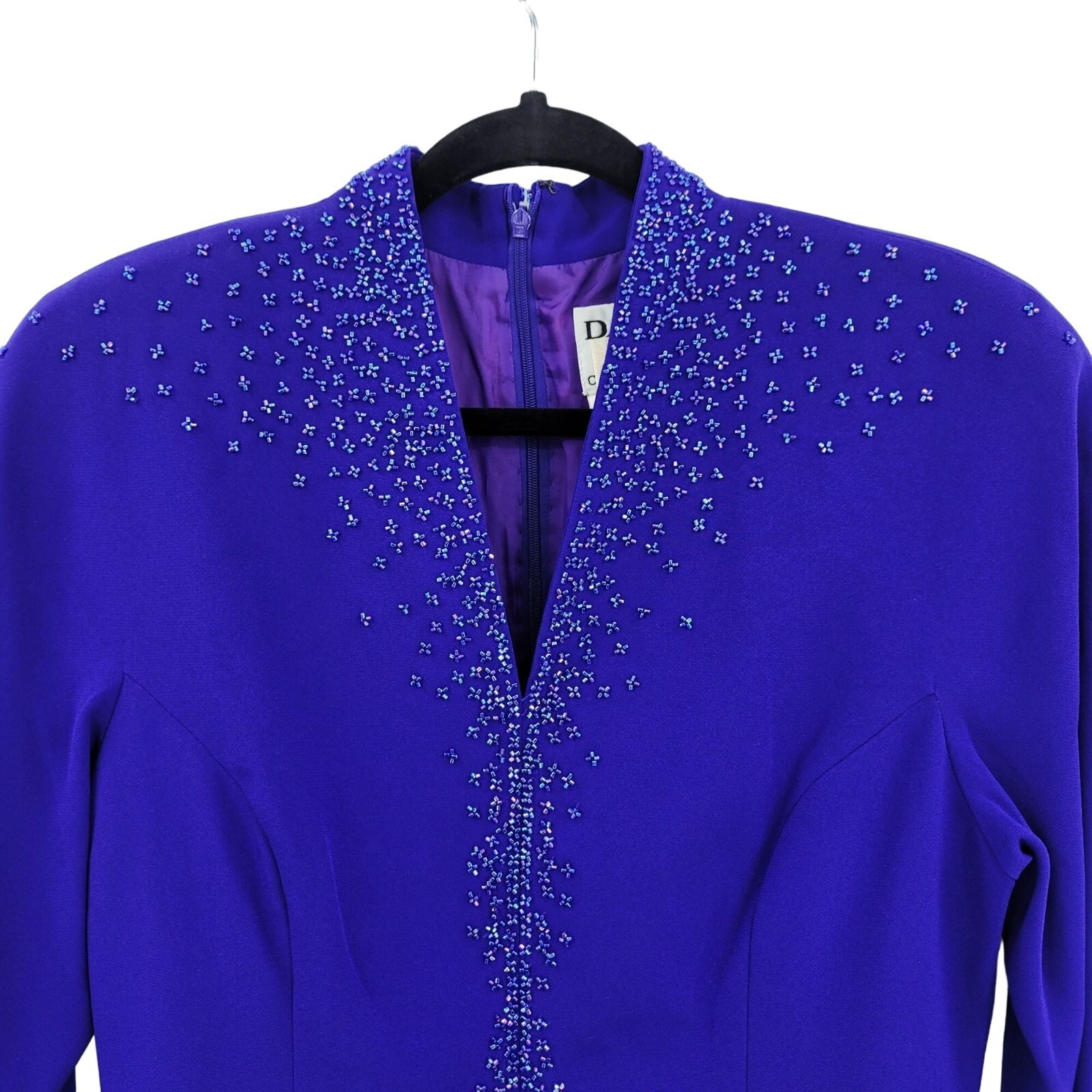 Vintage 80’s Daymor Couture Gown 6 Blue Peplum Beaded Front Slit Modest Sexy