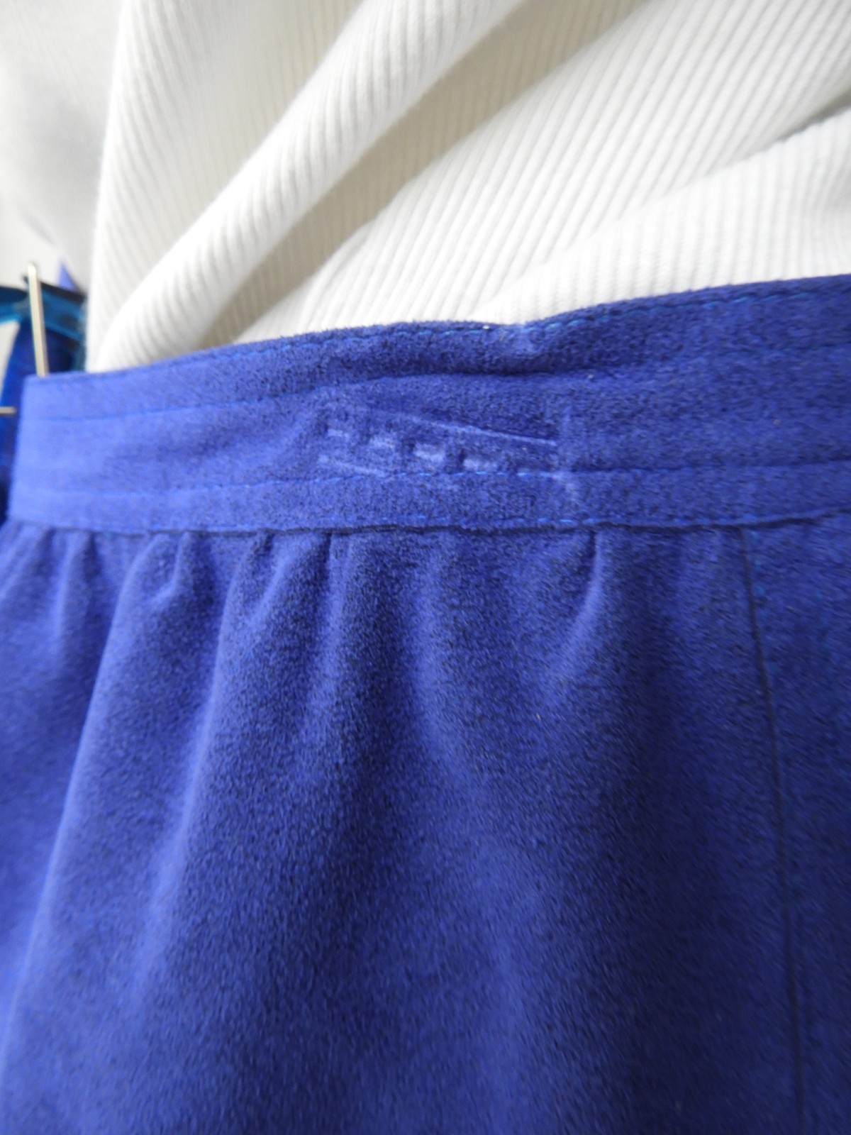 Vtg 1990 s Blue Ultrasuede Duster & Skirt Suit Set Evelyn McGill sz S/M