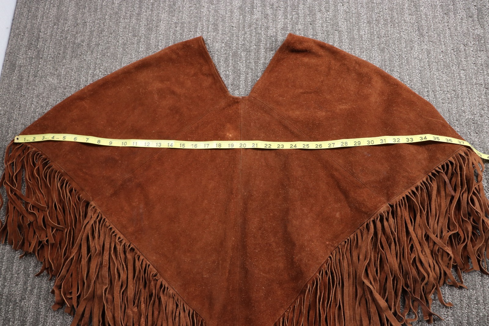70s vintage leather wester poncho Adult OS Brown Fringe Hippie Cowboy