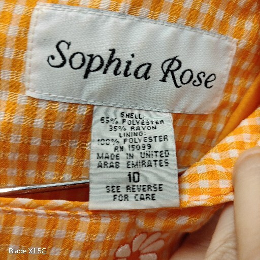 Vtg Sophia Rose Sz 10 Orange Daisy Check Midi Modest Dress Cottage Granny Core
