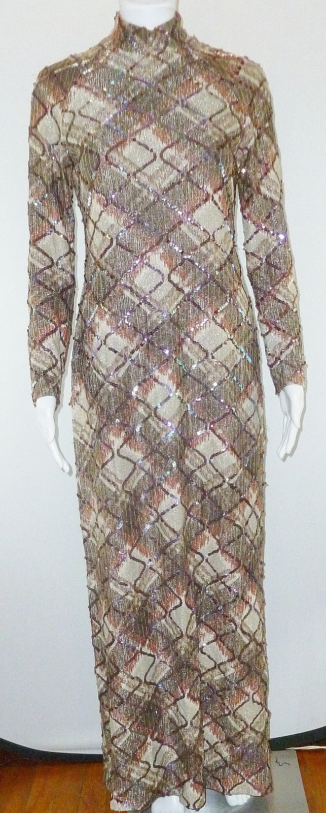 Vtg Marita by Anthoy Muto Sequin Turtleneck Dress 1970s Evening Cocktail SZ S/M