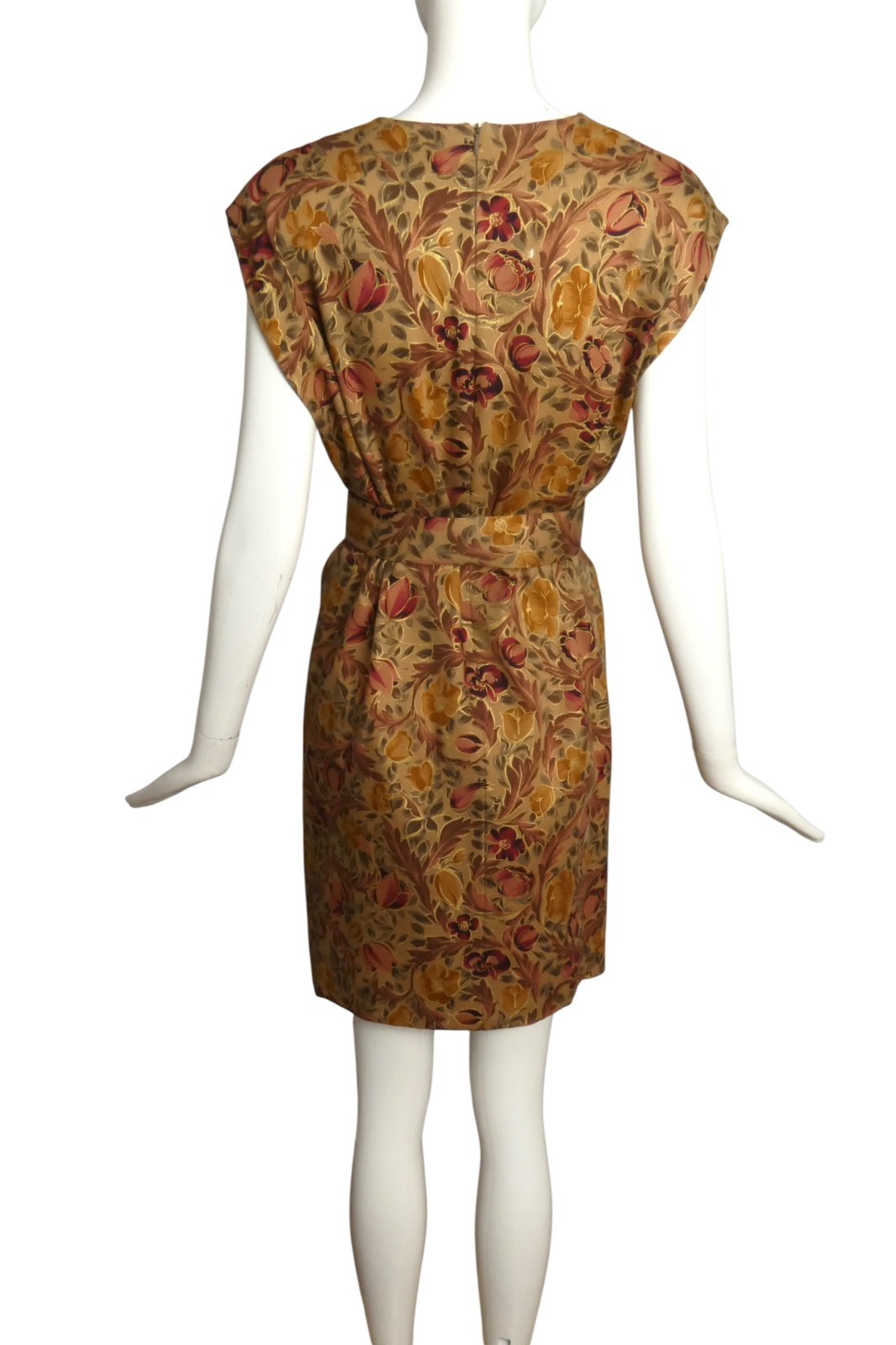 PIERRE CARDIN HAUTE COUTURE- 1990 Brown Floral Wool Dress, Size 8