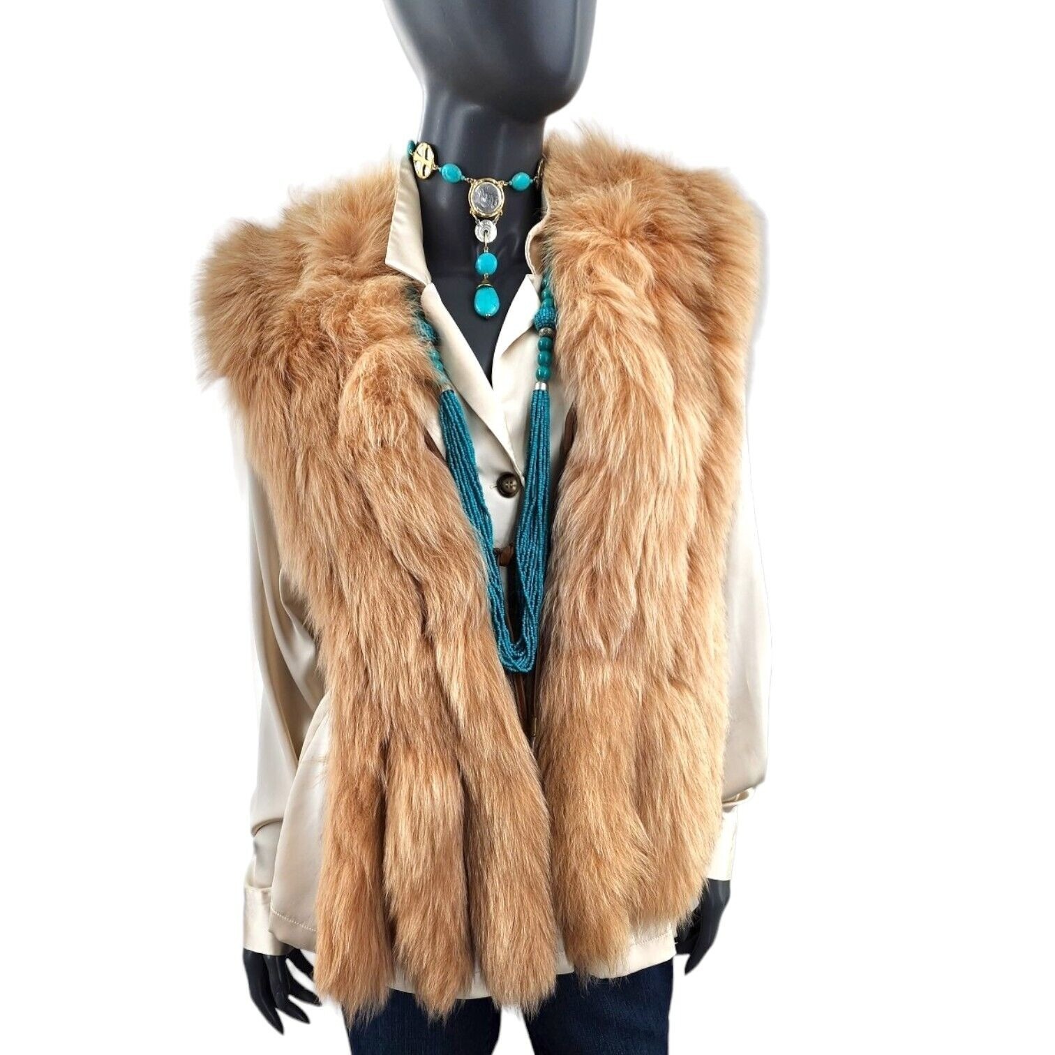 Jacques Saint Laurent Honey Blonde Fox Tail Vest 1980s Paris New York Vintage