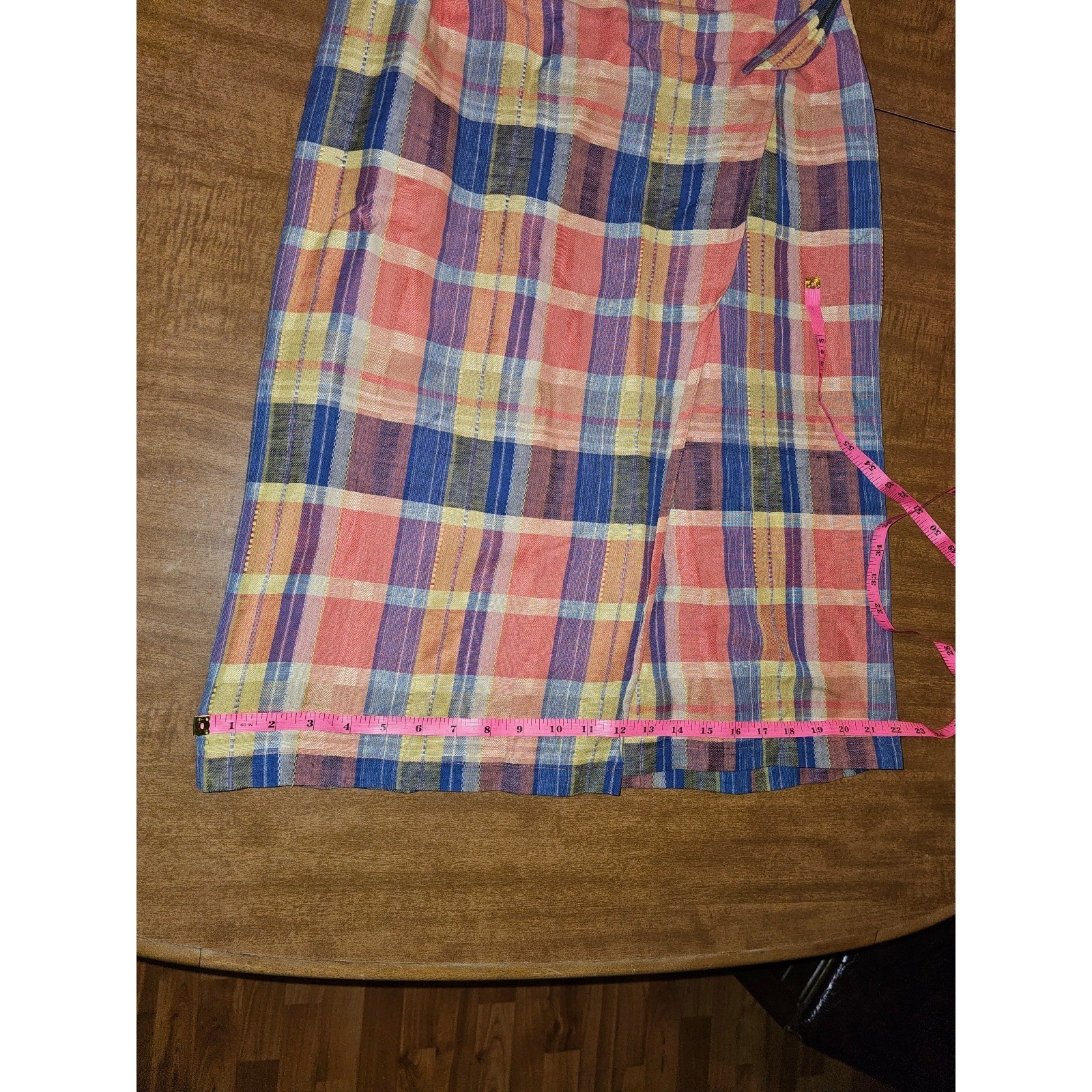 Vintage 80s 90s Neiman Marcus Wrap A-Line Midi Skirt Plaid 8 S M Madras Linen D5