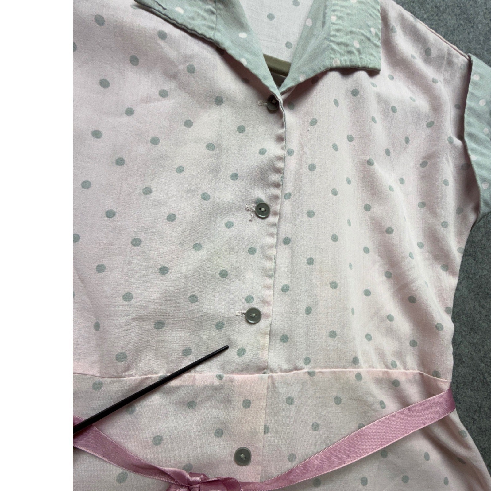 Vintage ILGWU Pink Polka Dot Shirt Dress Union Made A-Line Sleeveless Size 12