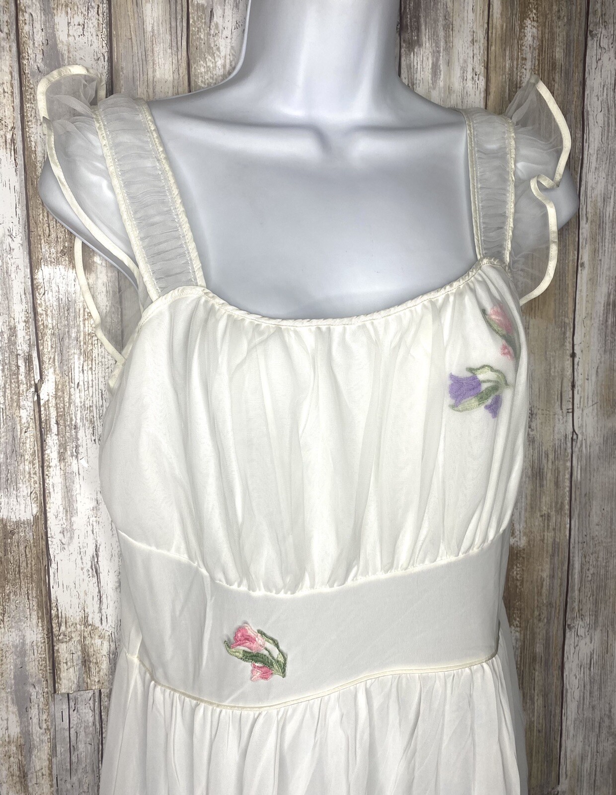 Vintage Carillon Women’s Nightgown Ivory Chiffon Floral Lace No Size