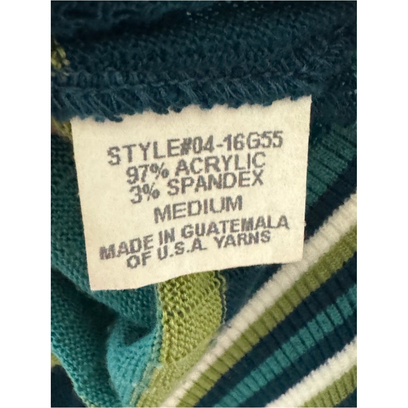 AB Studio Chevron Pointelle Knit Top Medium Teal Green Striped Retro lightweight