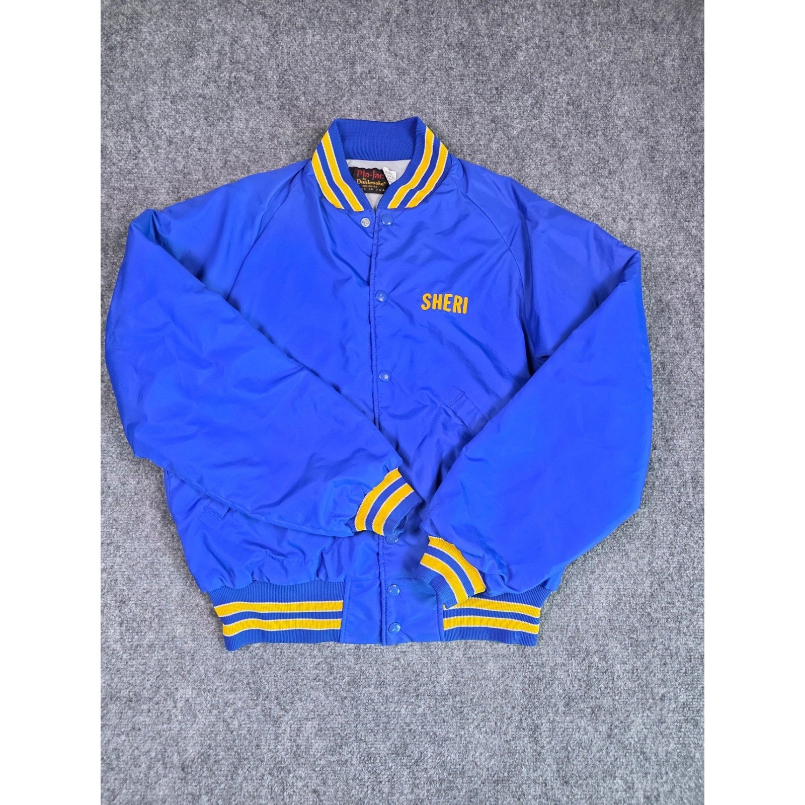 Vintage 80s Pla-Jac Dunbrooke Barracuda Swimming Satin Bomber Jacket Blue USA