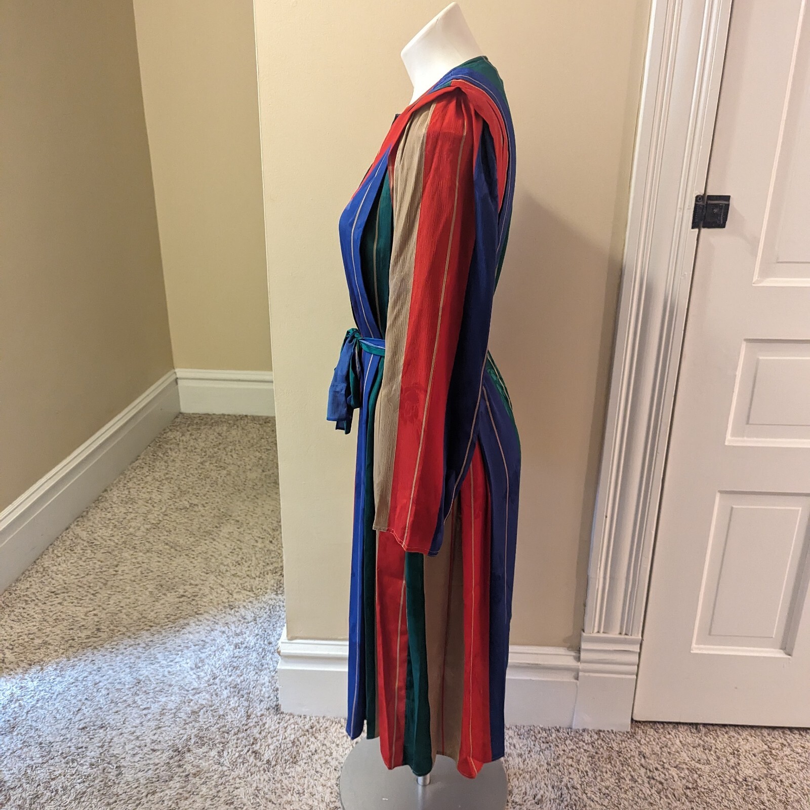 Vintage Cassidy red, blue, green and tan striped dress size 14