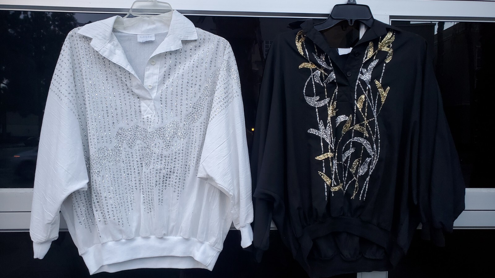 LOT Vintage 80s Glam Gold Silver Glitter Embellished Top BEDAZZLE Blouse GESTE