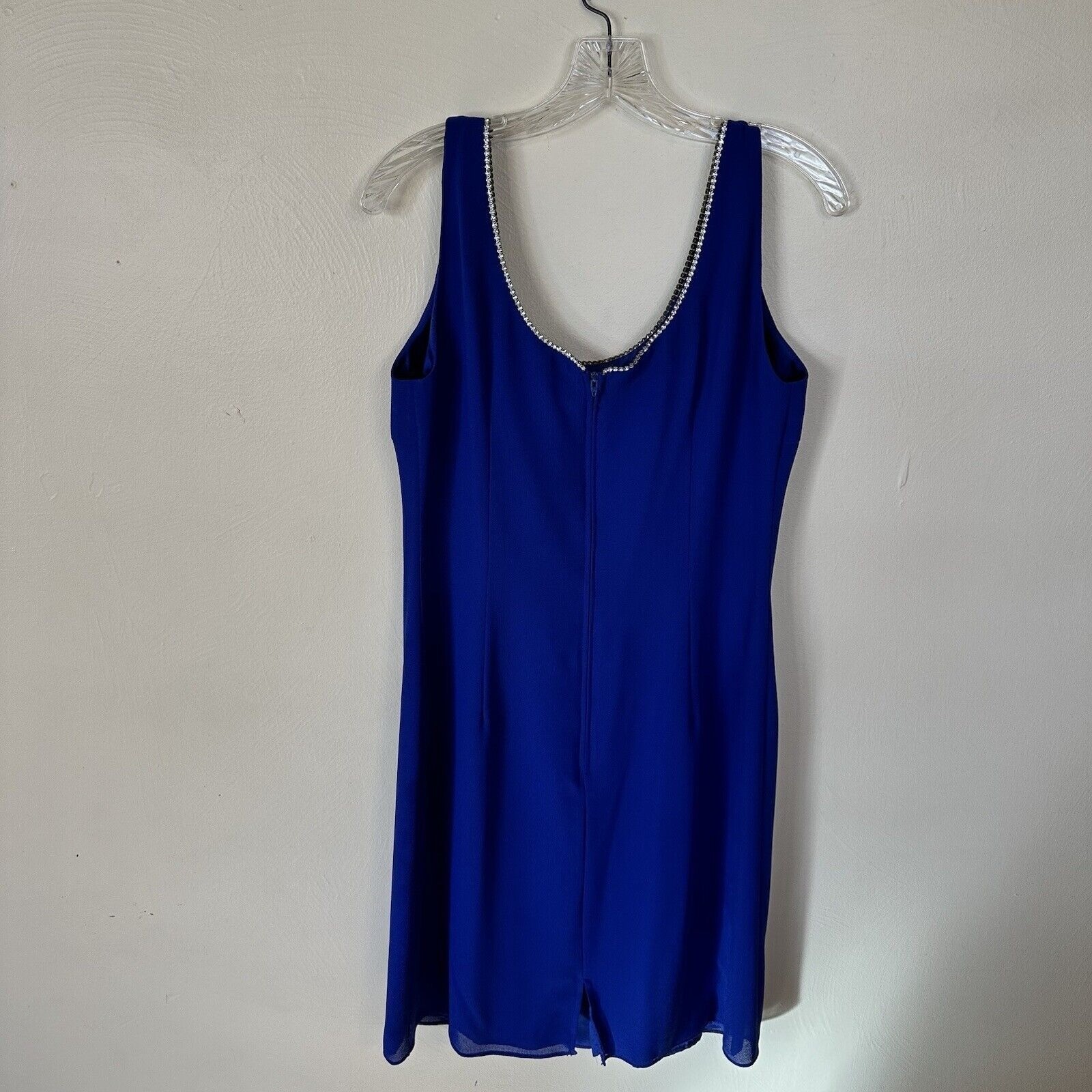 Vintage 90’s Onyx Nite Royal Blue Formal Mini Dress 8 Medium Rhinestone Evening
