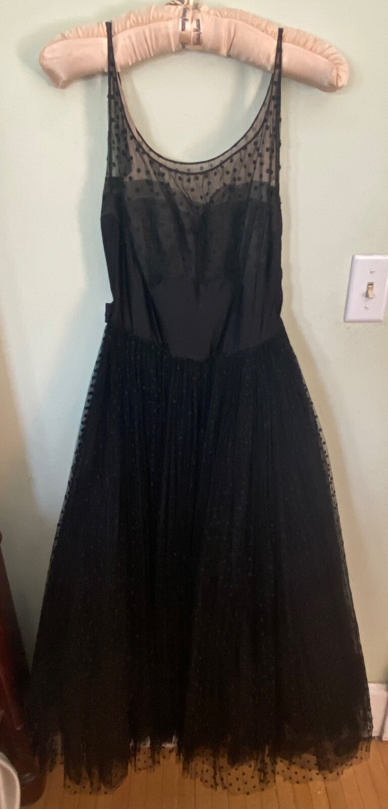 VINTAGE EVENING GOWN PROM BLACK TULLE DRESS -SZ XS