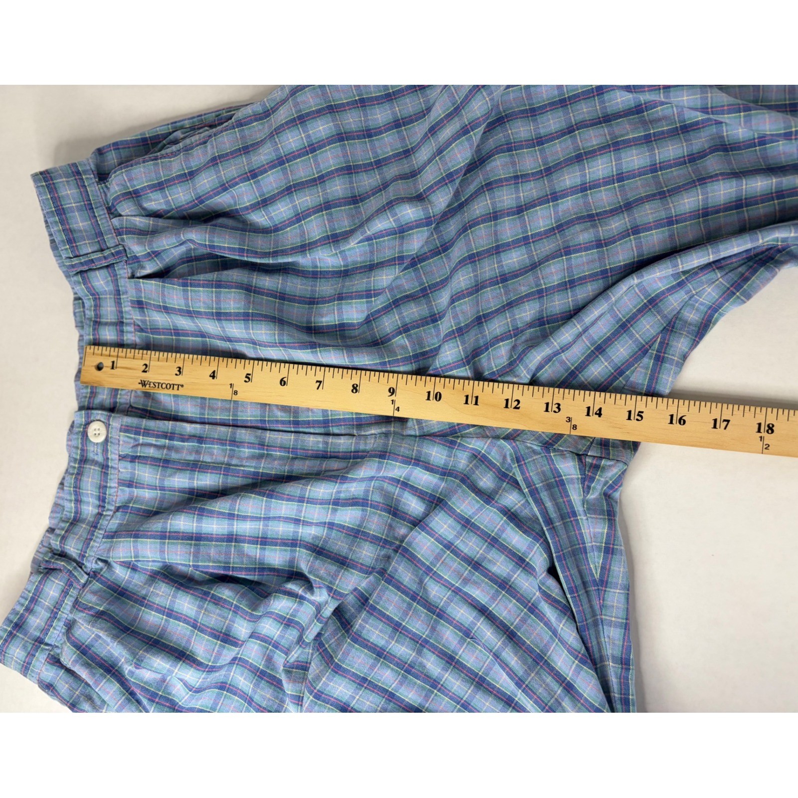 David Brooks Vintage Plaid Pleated Pants Blue Green High Waist Tapered Size 12