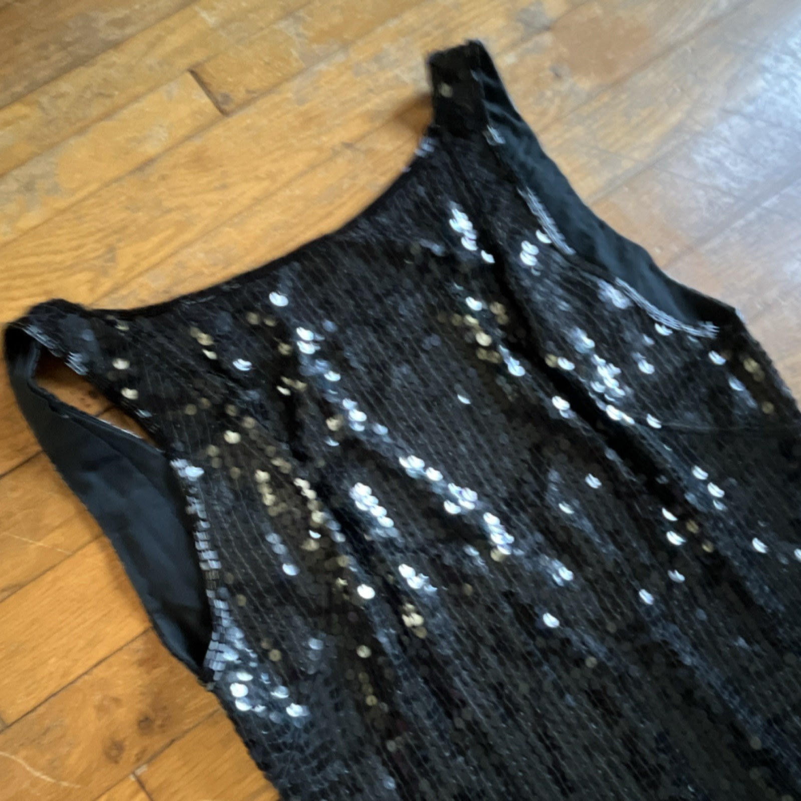 G LTD. New York Black Sequin 100% Silk Vintage Dress Medium 30″ Chest 34″ Waist
