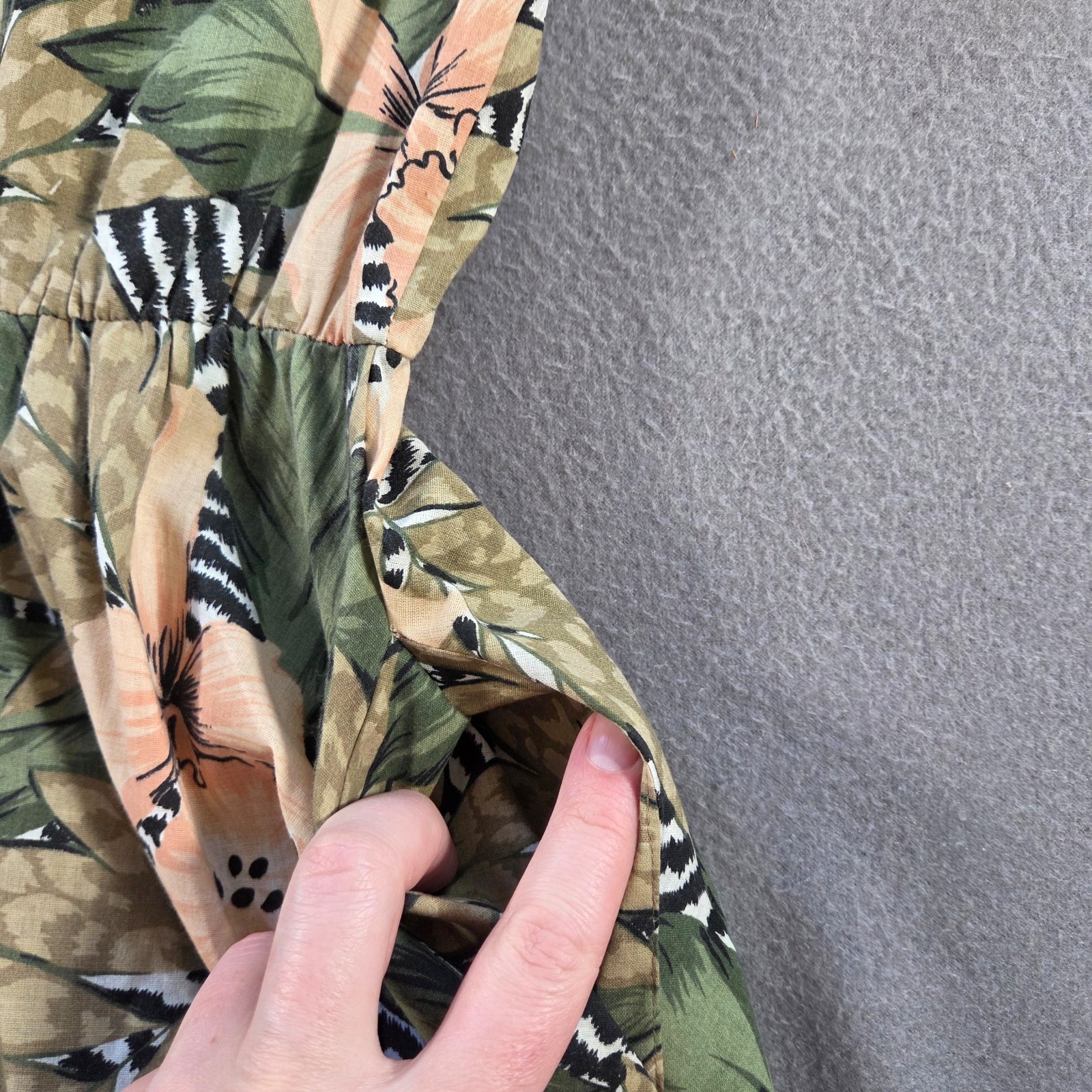 Vintage Tabby of California Dress Womens 6 Green Floral Safari Midi Flare 80s