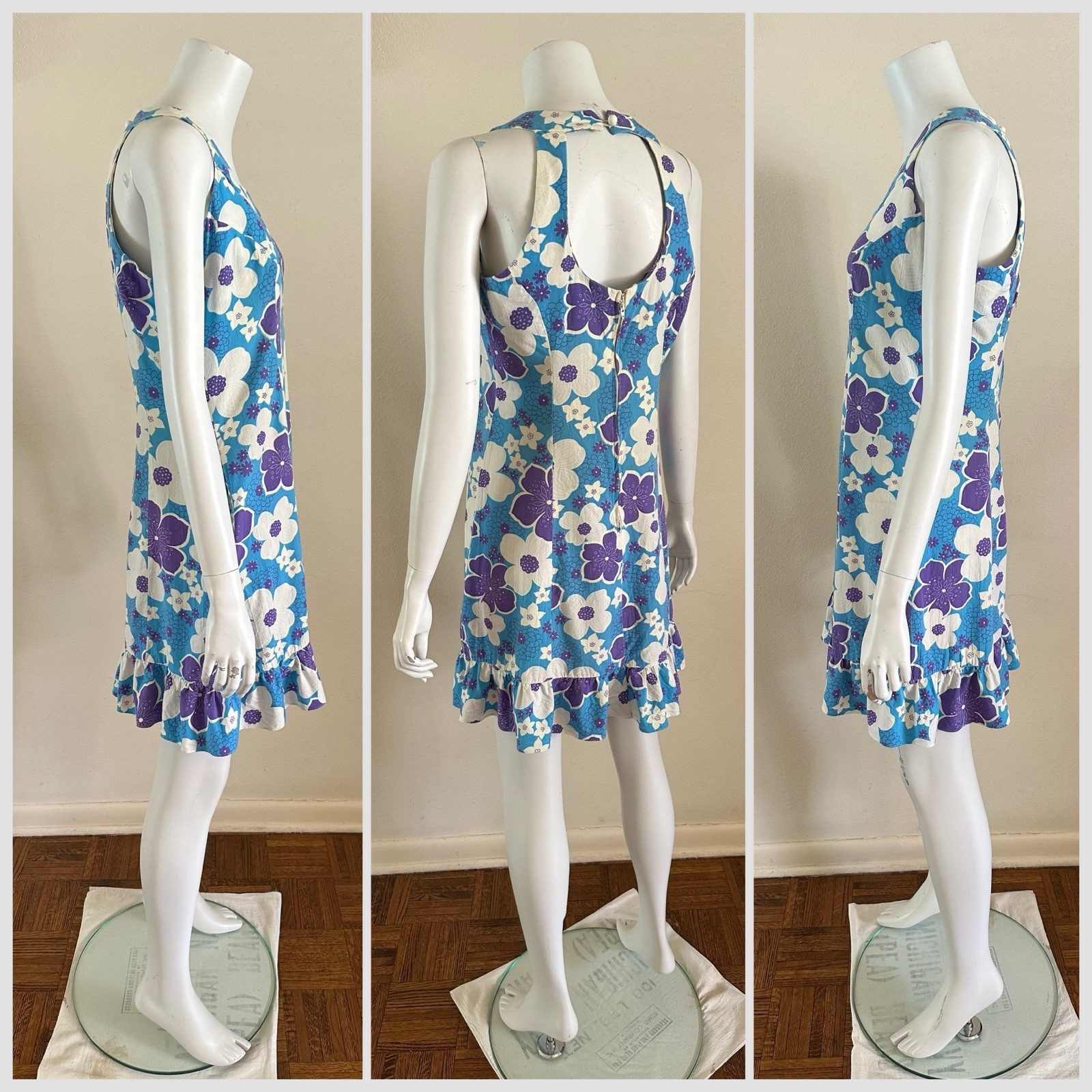 1960s Evelyn Pearson Hawaiian Mod Dress Keyhole Back Floral Mini Talon Zip VTG