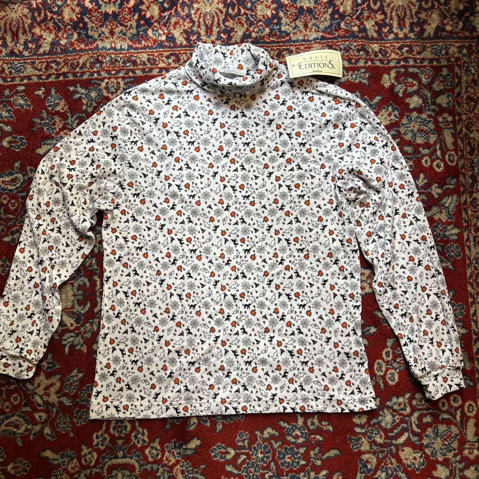 Vintage 90’s Basic Editions Halloween AOP Turtleneck Shirt Deadstock L