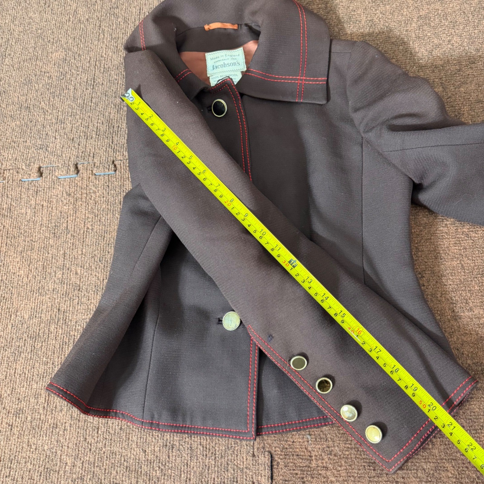 Cojana for Jacobson’s Vintage Wool Blazer Brown Red Contrast Stitch England 100%