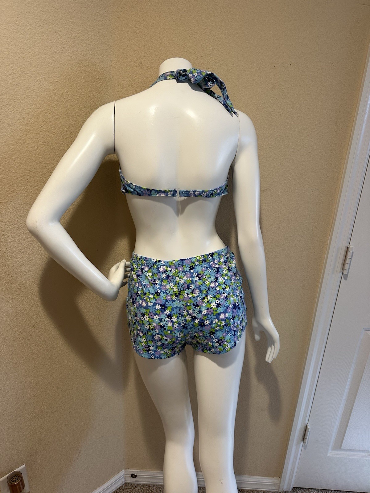 Vintage 90’s Bermuda Beachwear Floral Cotton Polyester Bikini Top Boy Shorts L