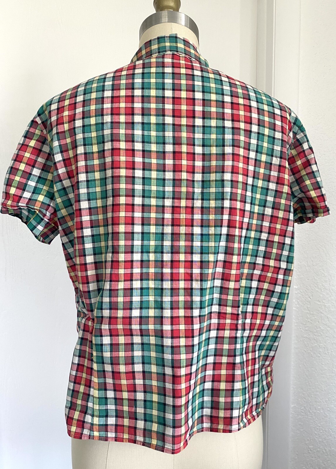 Vintage 40s 50s Shirt Women Medium Cotton Loop Collar Pinup Rockabilly Retro