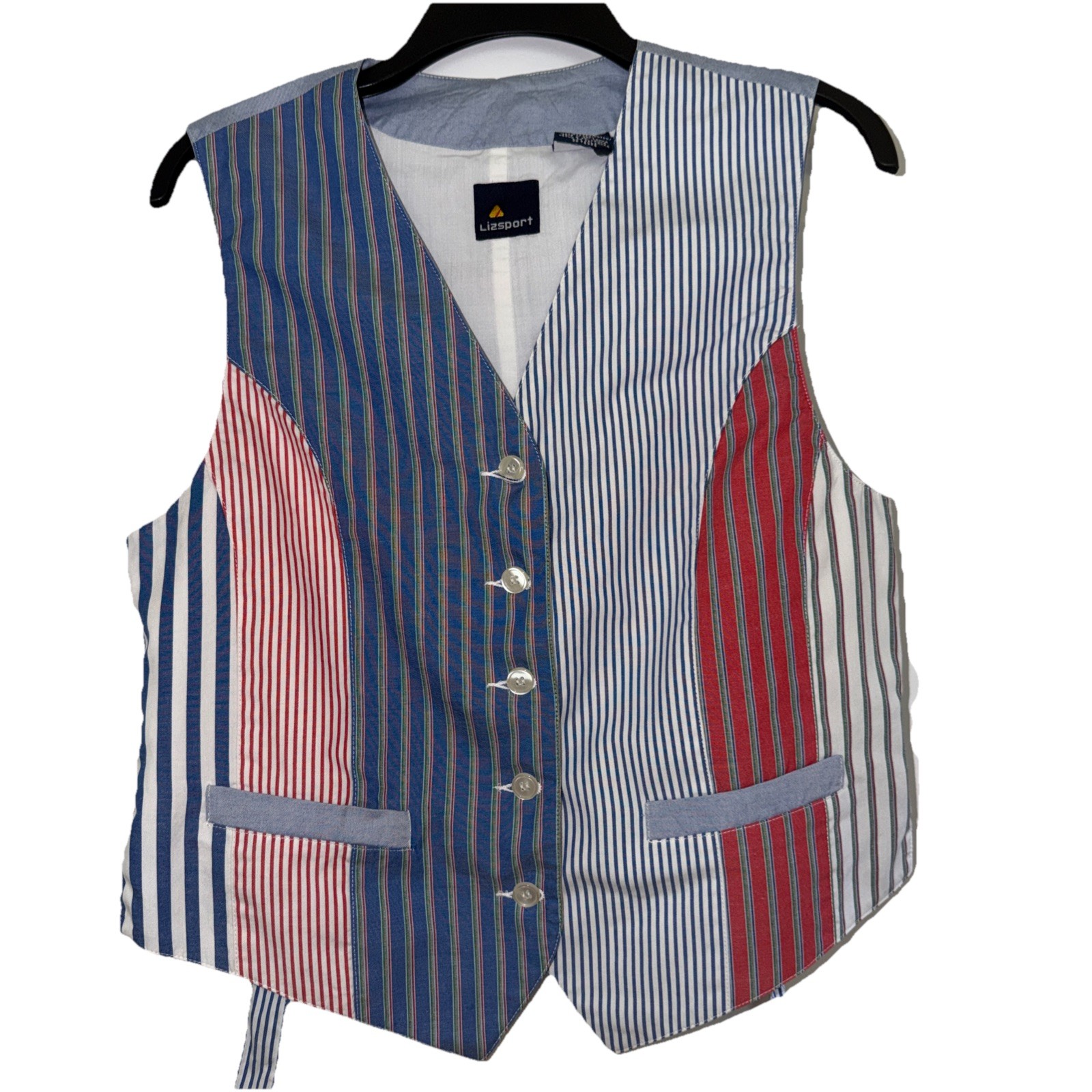 VTG LIZ SPORT Multi Plaid Patchwork Cotton Patriotic Vest Sz S