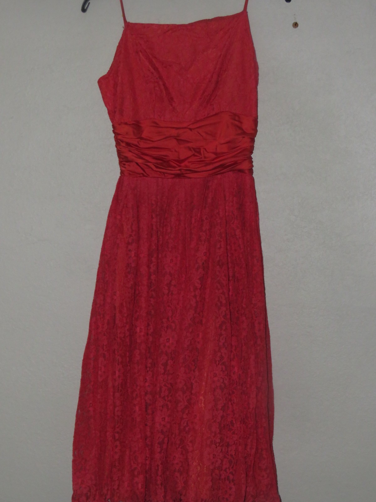 Vintage 1960s Red Lace Dress: Dress w/ bolero jacket. Has defects